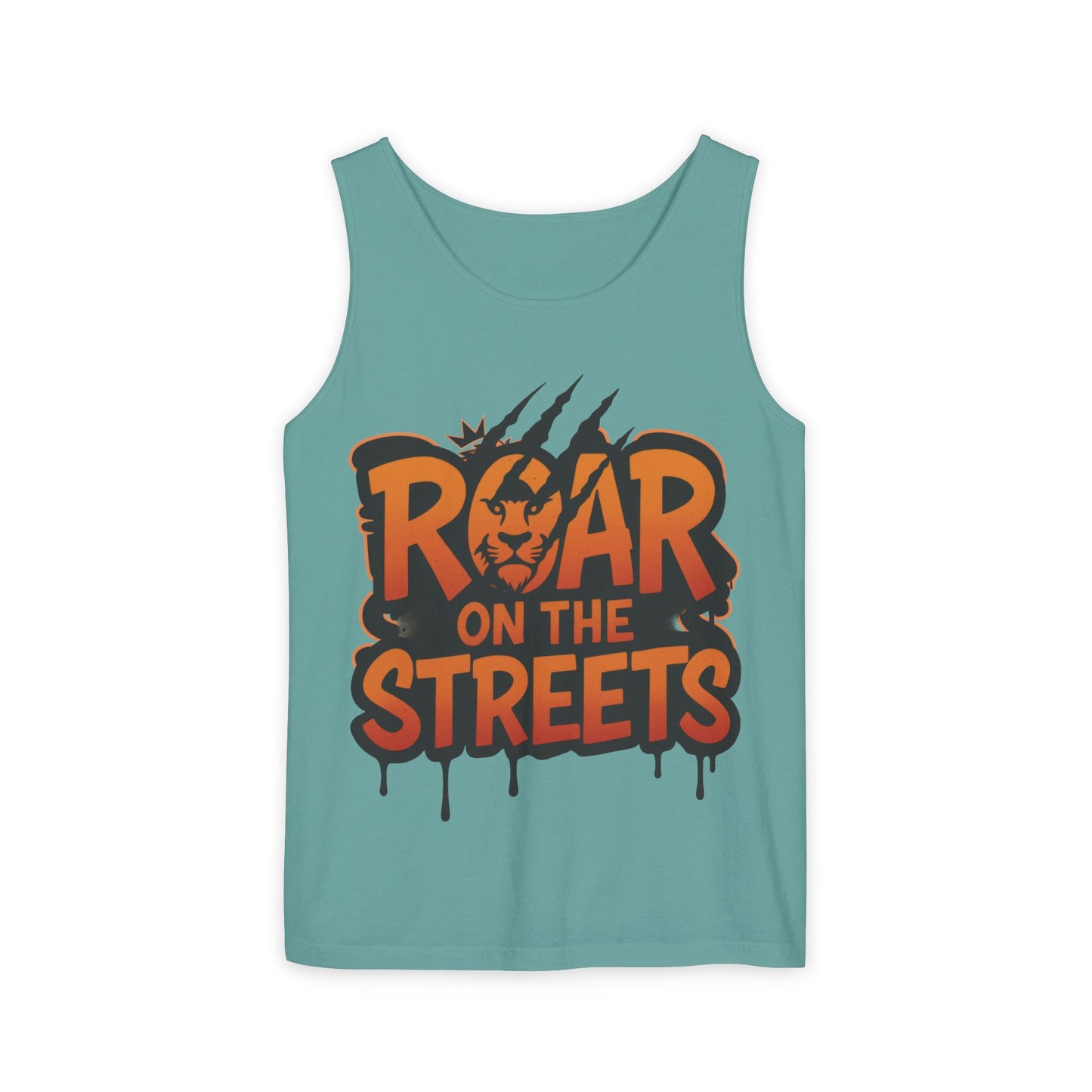 Mens Garment-Dyed Tank Top, Roar on the Streets Lion Graphic Mens Tank Top