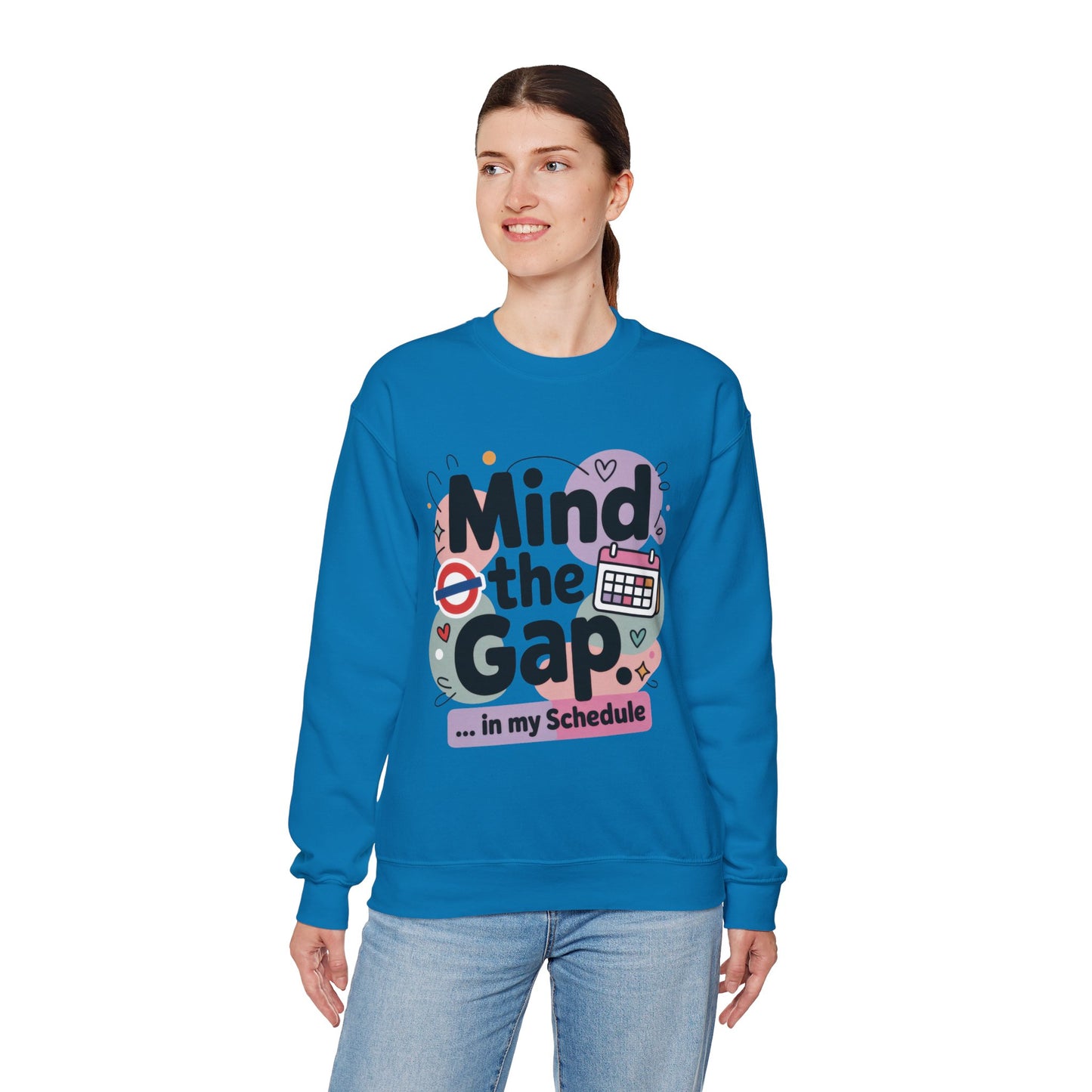 Funny Women's Sweatshirt, Mind The Gap London Tube Inspired, Office Humor Graphic Pullover