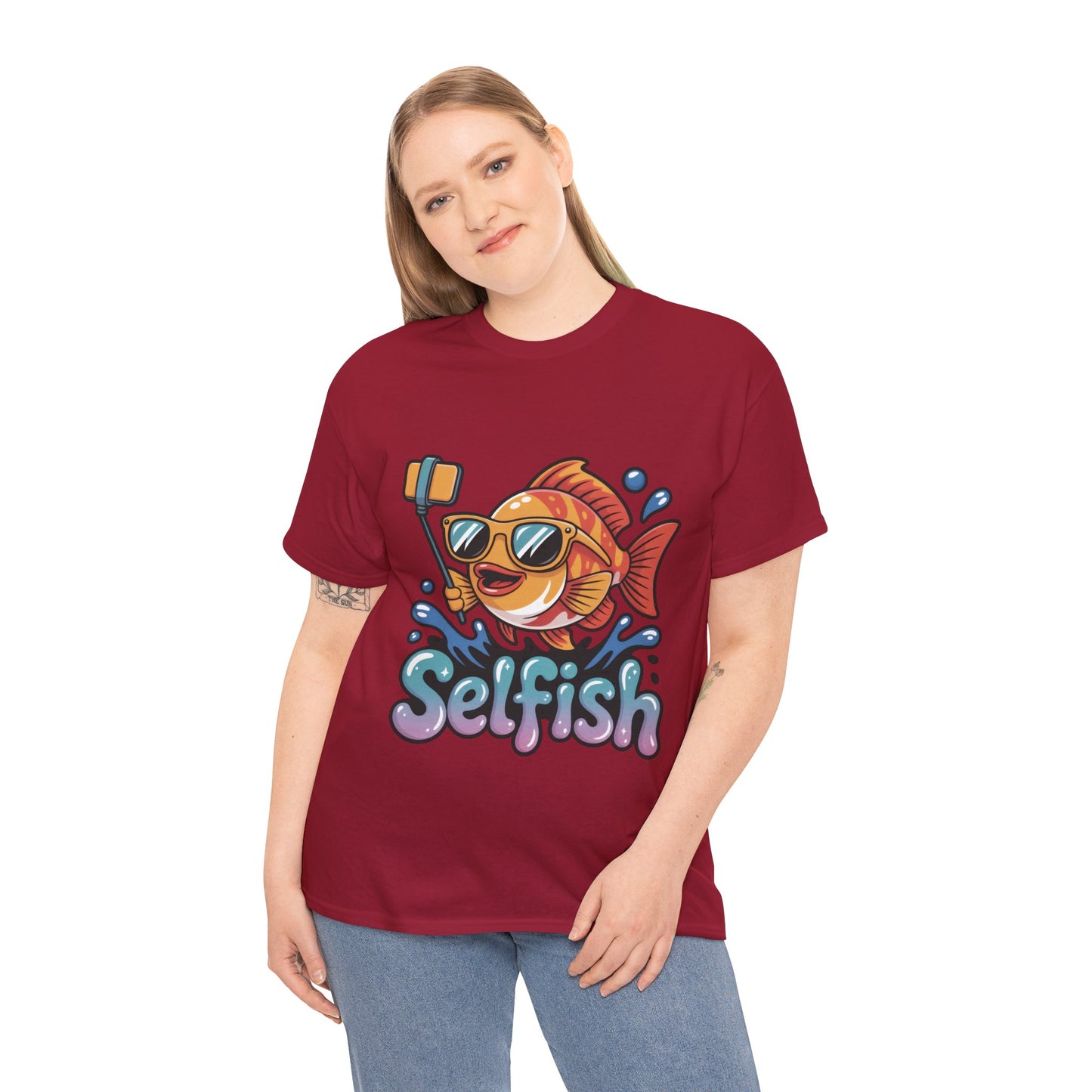 Funny Selfie Fish Graphic Womens T-Shirt, Playful Pun Gift for Her, Summer Vibes, Unique Beach Shirt, Outdoor Adventures