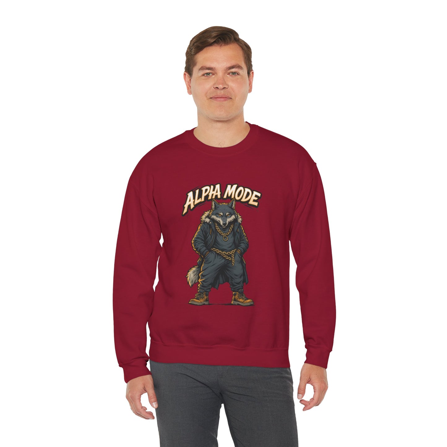Alpha Mode Wolf Crewneck Sweatshirt, Mens Streetwear Pullover, Hip Hop Savage Wolf Sweater, Alpha Male Graphic Crewneck, Urban Wolf Gift