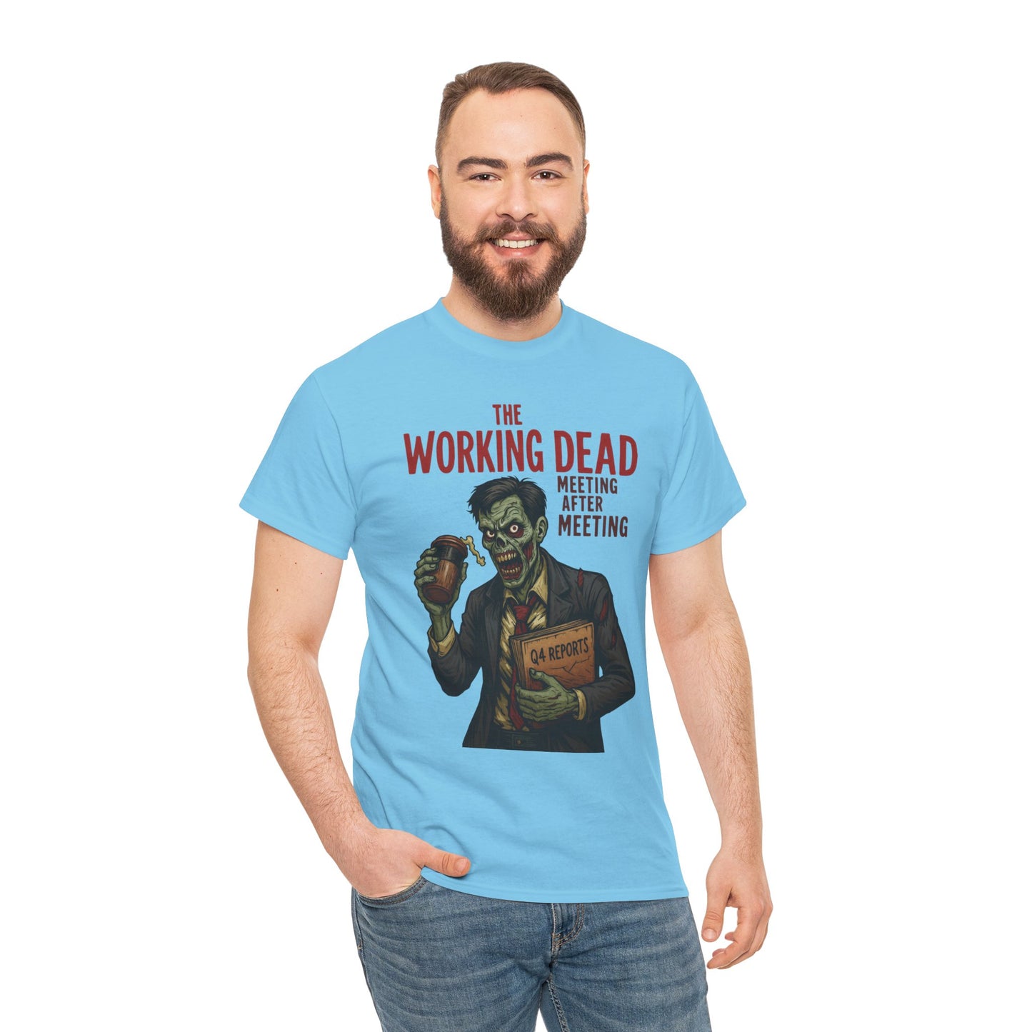 The Working Dead Men's Funny Zombie Work T-Shirt, Office Humor Tee, Meeting Joke Shirt, Halloween Office Tee