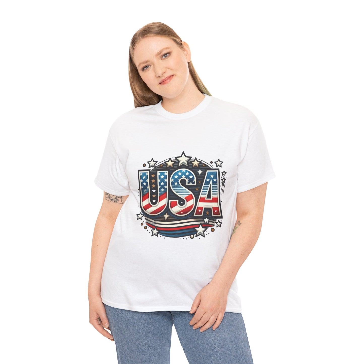 Patriotic USA T-Shirt, Unisex Heavy Cotton Tee for Independence Day, Memorial Day, 4th of July, Casual Wear, Gifts