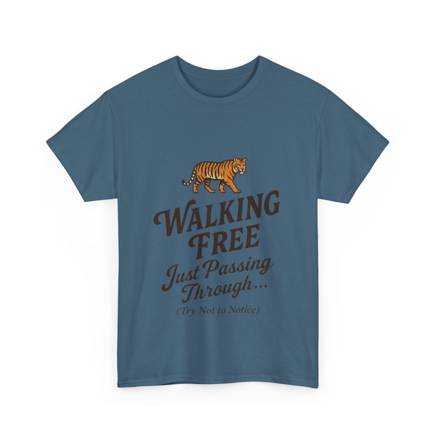 Walking Free Tiger Shirt for Men - Just Passing Through Funny Graphic Tee - Wild Animal Casual Top, Gift Nature Lovers