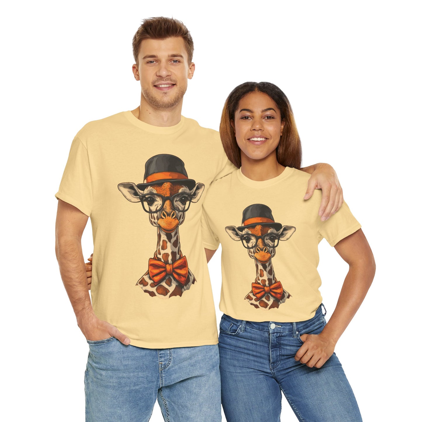 Hipster Giraffe T-Shirt with Hat and Glasses, Whimsical Giraffe Tee, Fun Gift, Cute Graphic Shirt, Unisex Heavy Cotton Tee