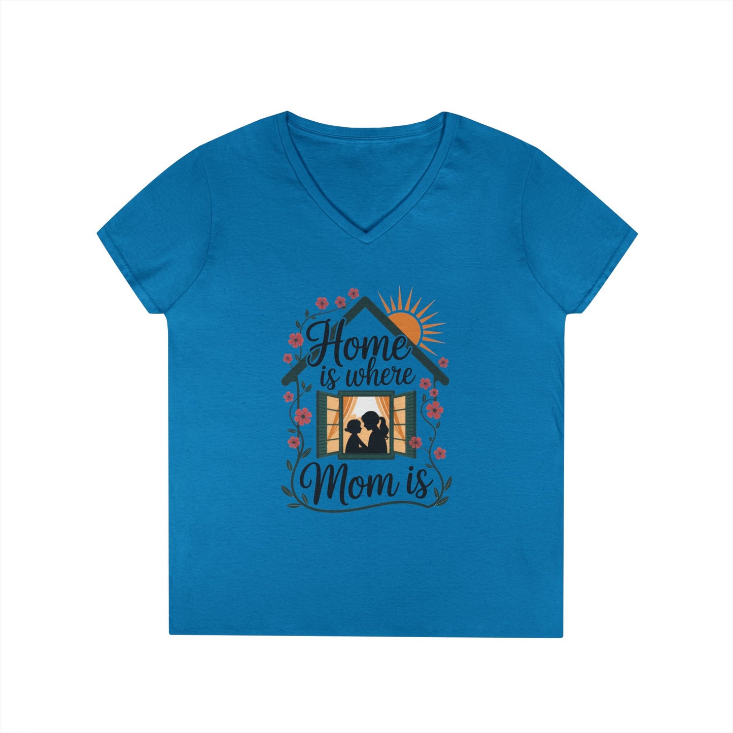 Home Is Where Mom Is V-Neck T-Shirt, Mother's Day Cotton Tee, Cute Family Gift for Mom, Sentimental Mom Shirt for Her, mother's day Gift