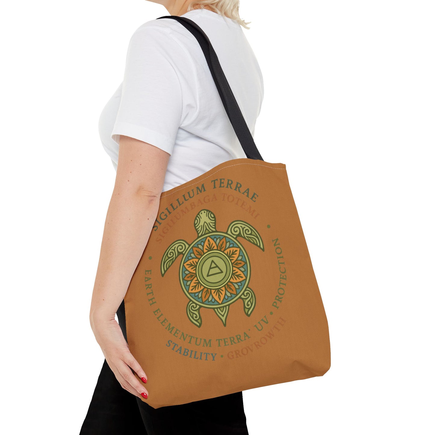 Spiritual Symbol Tote Bag, Eco-Friendly Shopping Bag, Meditation Pouch, Gift for Yogis, Bohemian Style, Sigillum Terrae Design
