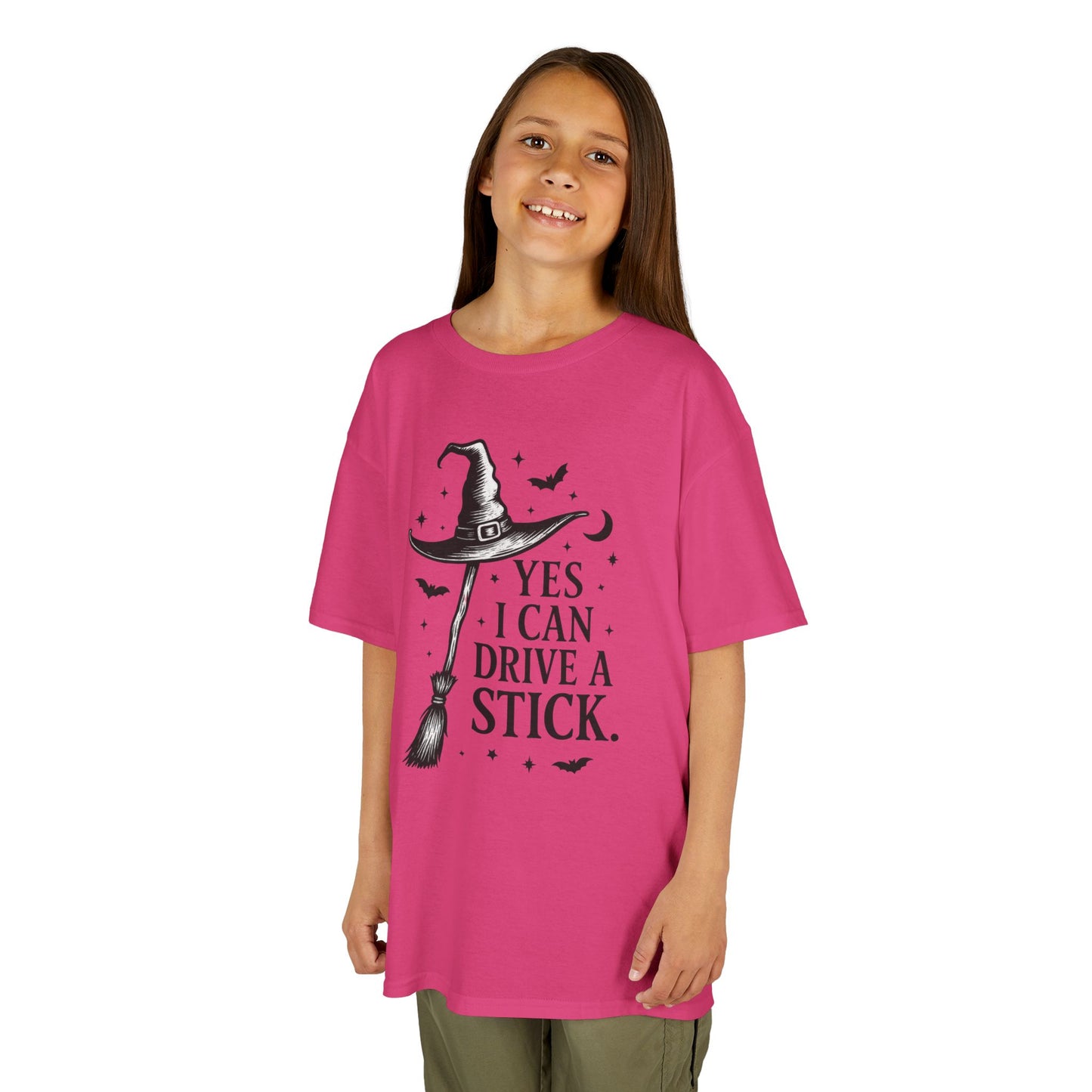 Yes I Can Drive a Stick Girls Witch T-Shirt, Cute Halloween Shirt for Kids, Girls Halloween Tee