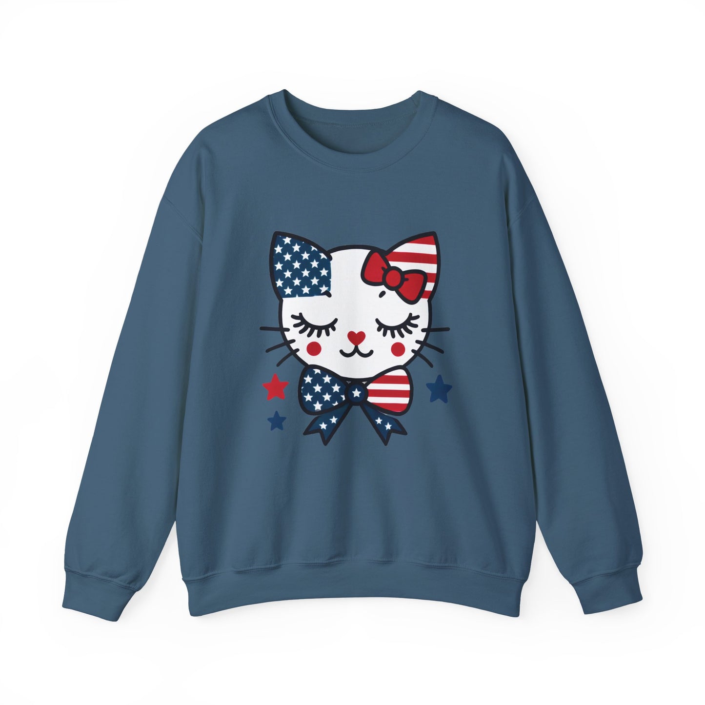 Cute Cat American Flag Sweatshirt, Women's Crewneck, Perfect for 4th of July, Women's Casual Wear, Cat Lovers Gifts
