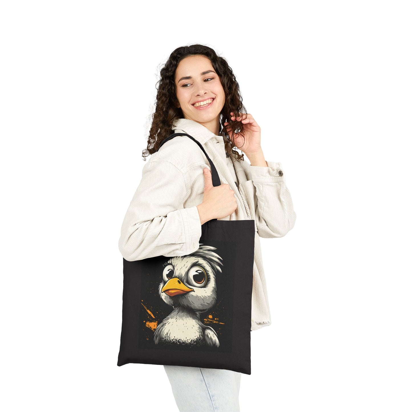Cool Cartoon Bird Tote Bag, Funny Grumpy Duck Character Street Art Style, Bold Graphic Animal Print Canvas Bag, Cute Bird Art