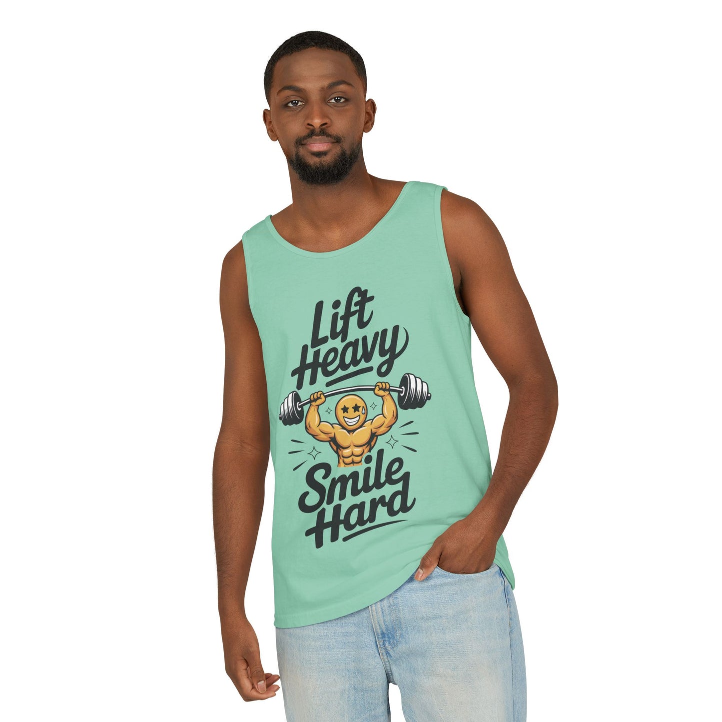 Mens Lift Heavy Smile Hard Tank Top, Funny Gym Workout Fitness Shirt, Mens Funny Gym Tank