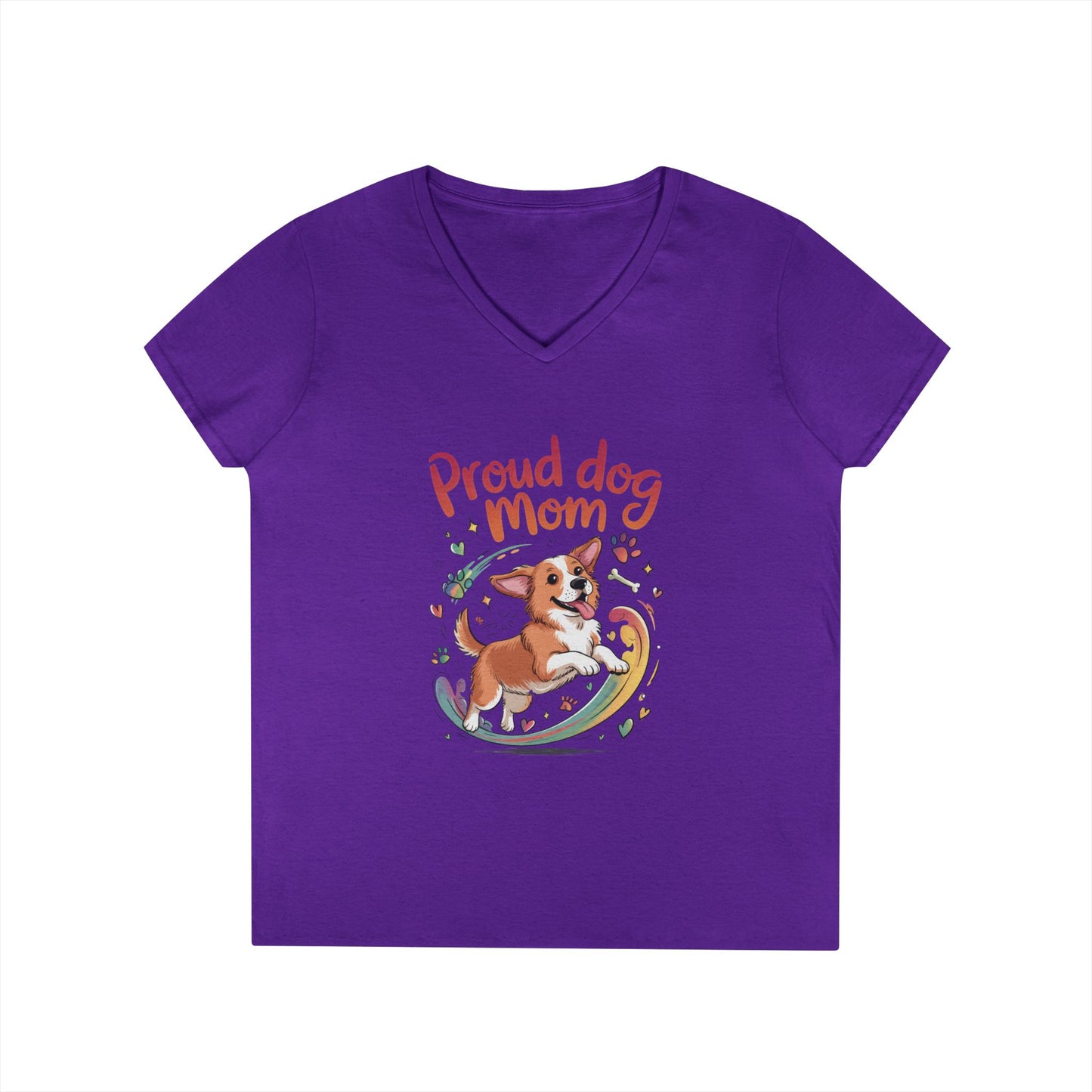Proud Dog Mom V-Neck T-Shirt, Perfect Gift for Dog Lovers, Casual Wear for Dog Moms, Dog Appreciation Day, Dog Mom Gift