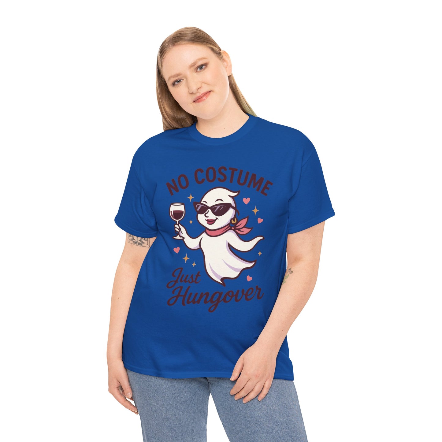 No Costume Just Hungover Women's T-Shirt, Funny Ghost Wine Halloween Party Graphic Tee