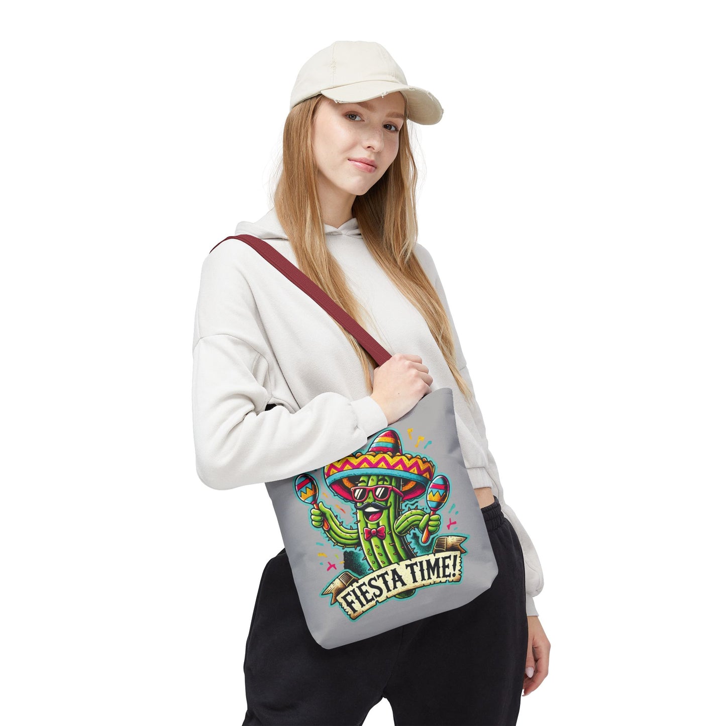 Fiesta Time Cactus Tote Bag, Funny Mexican Party Gift, Sombrero Maracas Print, Cinco de Mayo Bag, Summer Festival Tote, Beach Bag, Shopping
