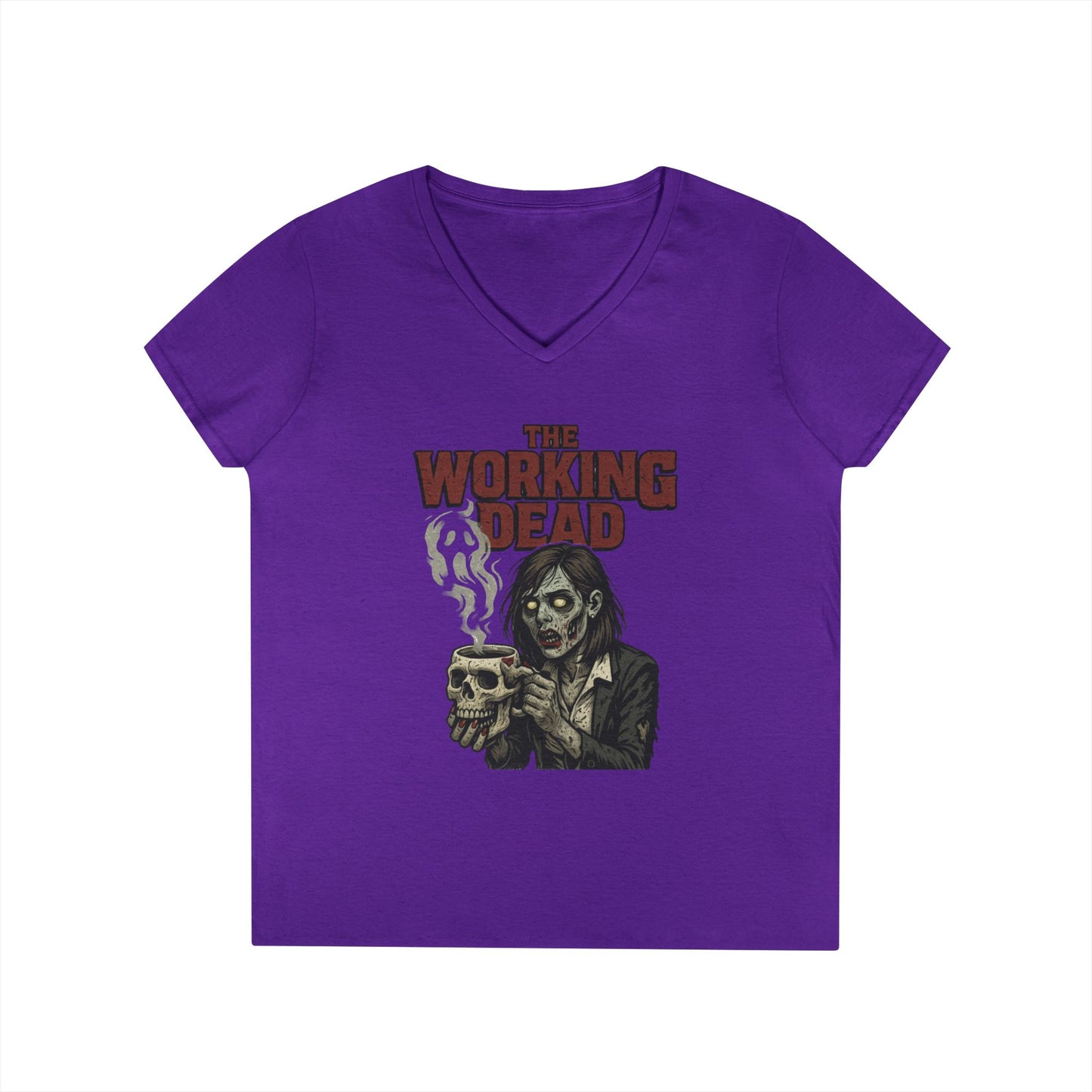 Ladies' V-Neck T-Shirt, The Working Dead Women's Zombie Funny Office T-Shirt, Meeting Humor Tee, Halloween Work Tee
