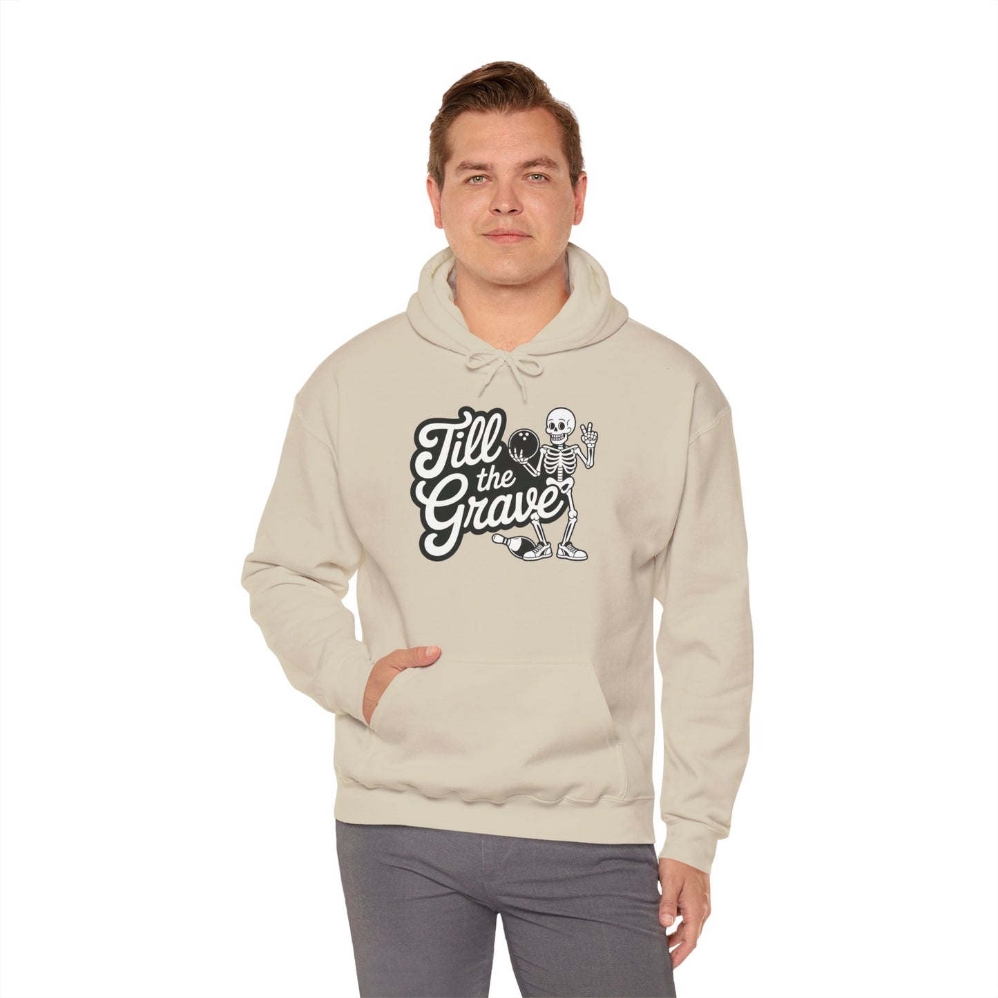 Funny Skeleton Bowling Mens Hoodie, Halloween Apparel, Funny Skeleton Bowling Shirt, Casual Mens Crewneck, Cool Bowler Skull Hoodie