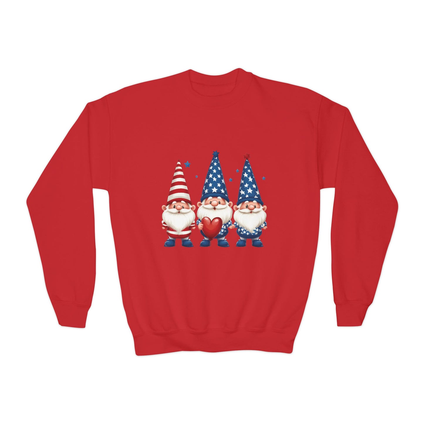 Patriotic Gnome Youth Crewneck Sweatshirt, 4th of July Sweatshirt, Cute Gnome Pullover, Summer Camp Outfit, Kids Holiday Apparel