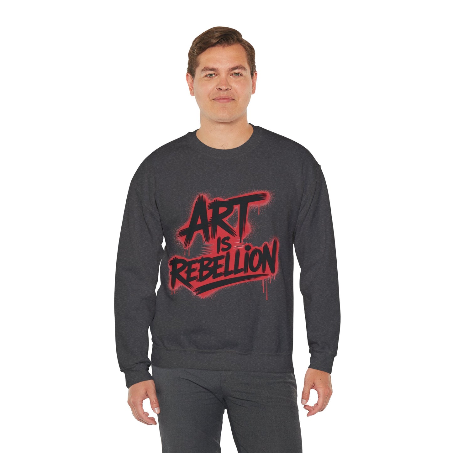 Men'sHeavy Blend™ Crewneck Sweatshirt, Art Is Rebellion Men's Crewneck Sweatshirt, Graffiti Street Art Pullover, Urban Rebellion Streetwear