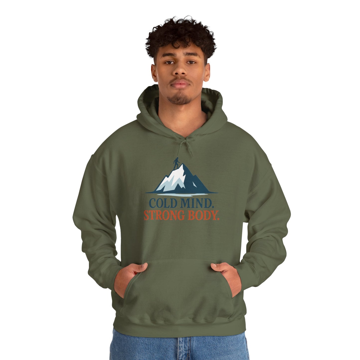 Men's Heavy Blend™ Hooded Sweatshirt, Cold Mind Strong Body Sweatshirt, Nordic Mountain Minimalist Pullover