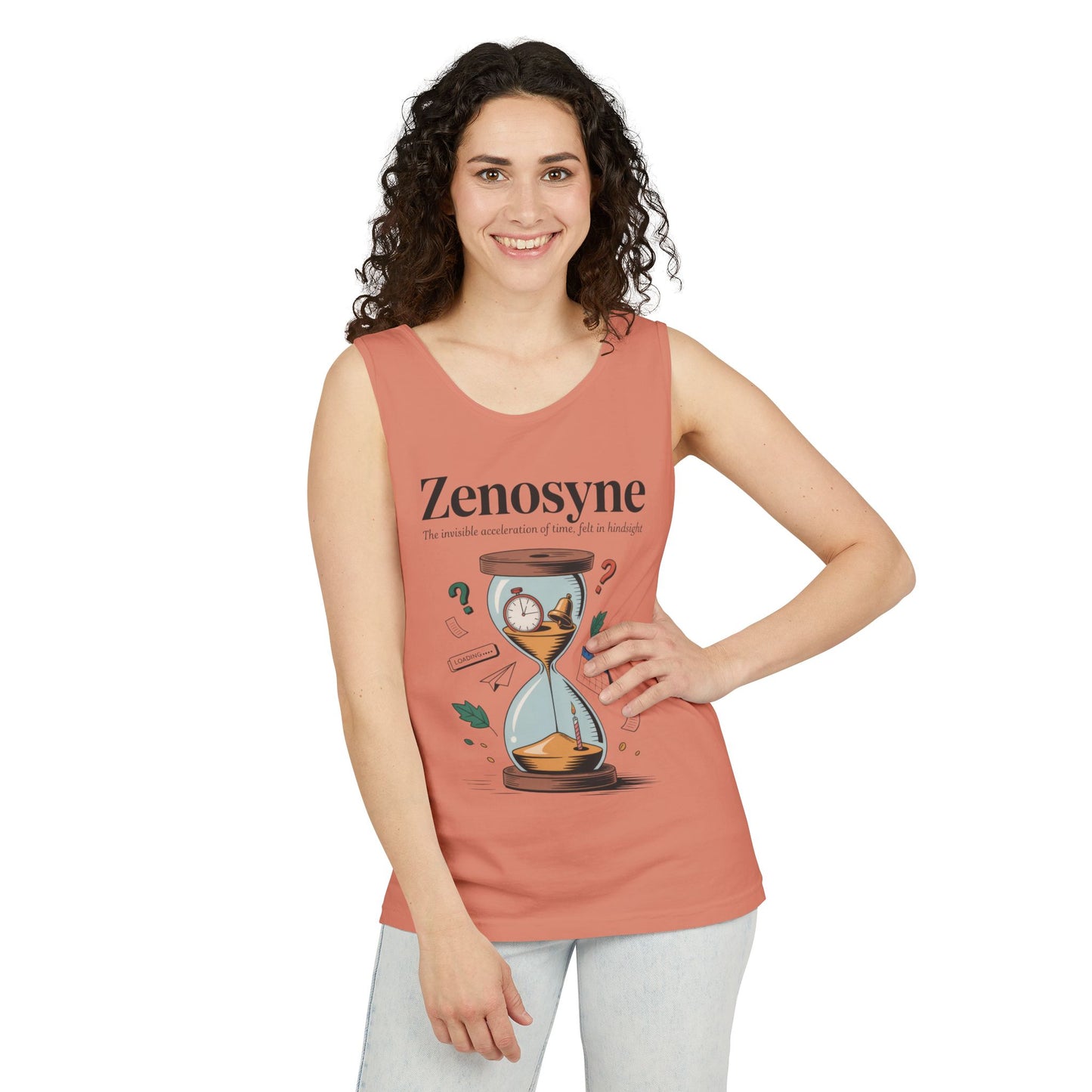 Zenosyne Tank Top, Unisex Garment-Dyed Tee, Time Awareness Gift, Casual Summer Wear, Philosophy Shirt, Unique Everyday Apparel