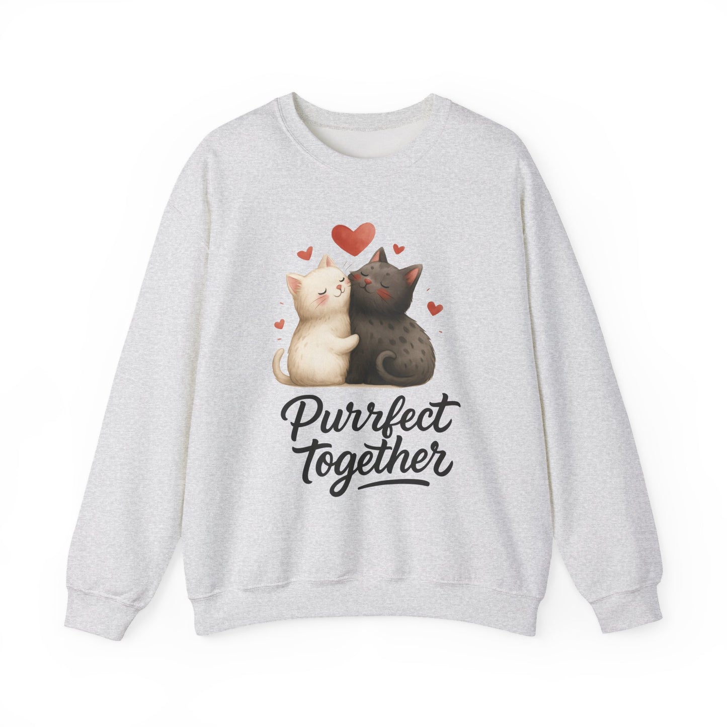Cute Cat Couple Womens Sweatshirt, Purrfect Together Sweater, Gift for Cat Lovers, Cozy Crewneck for Valentine's Day, Animal Lover Apparel