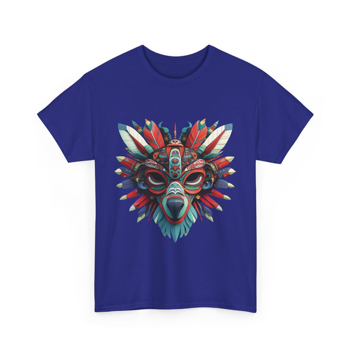 Tribal Wolf Mask T-Shirt, Colorful Native Spirit Animal Tee, Unisex Heavy Cotton Graphic Shirt, Boho Ethnic Festival Top,Gift for Art Lovers