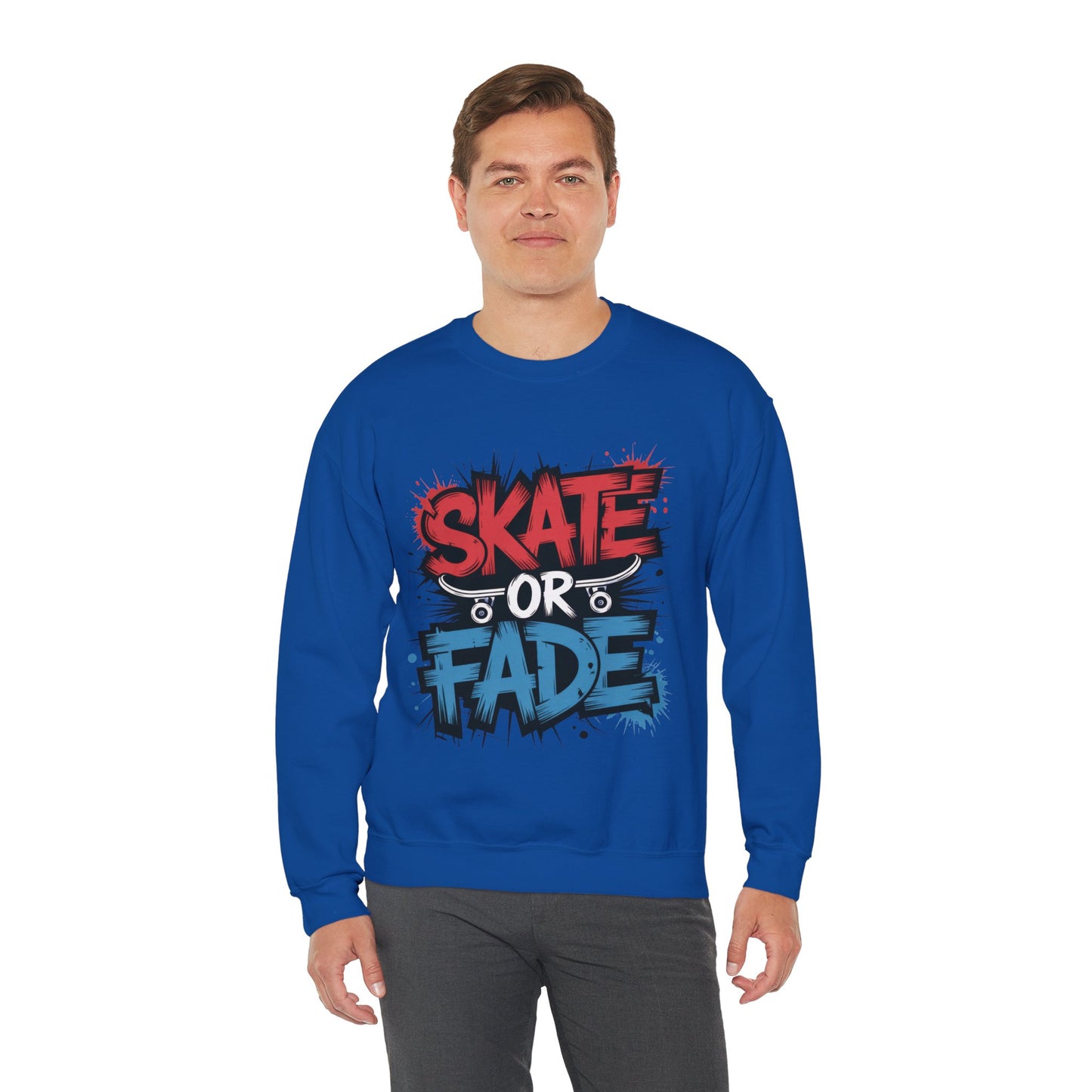 Skate Or Fade Men's Crewneck Sweatshirt, Graffiti Skateboarding Pullover, Urban Streetwear Top, Men's Heavy Blend™ Crewneck Sweatshirt