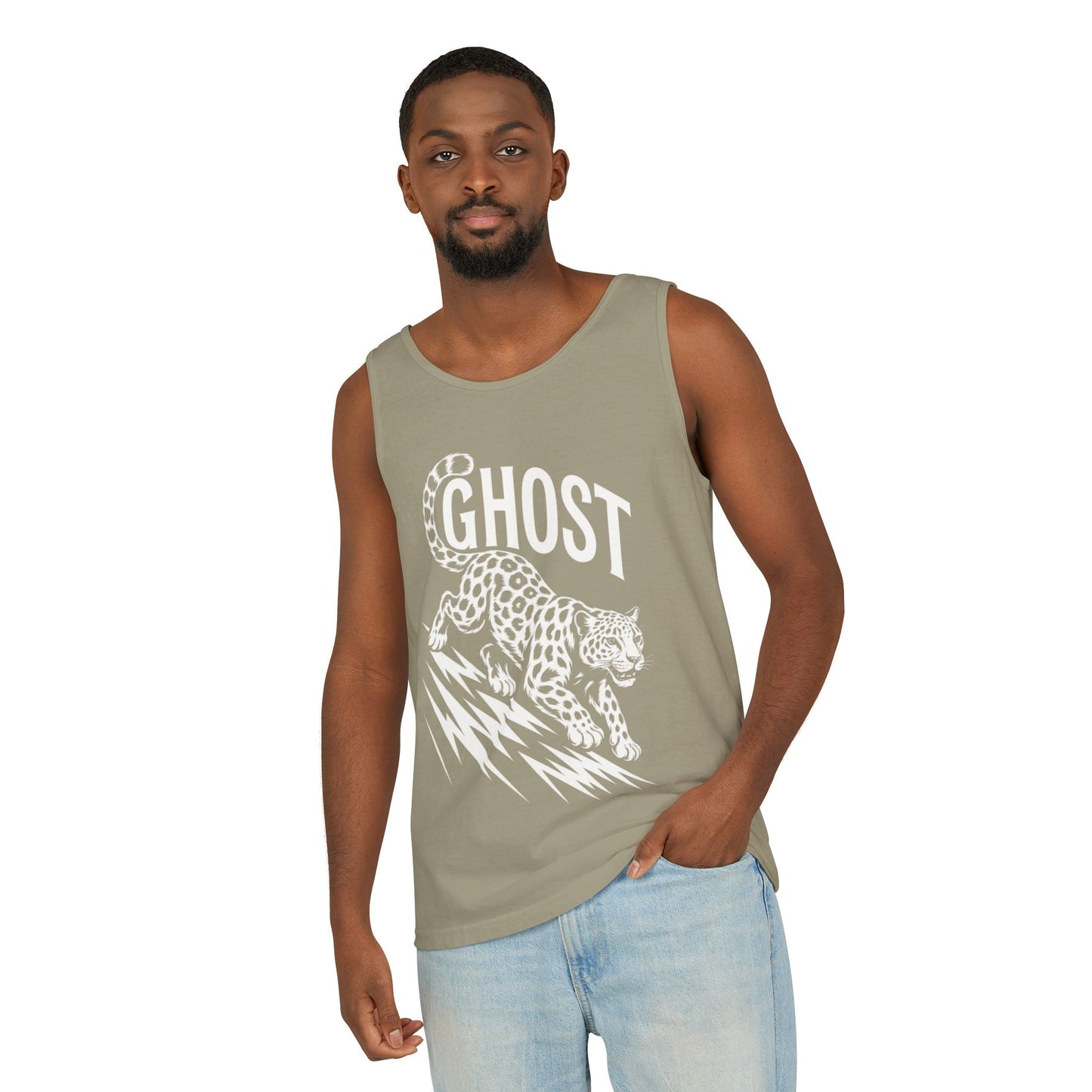 Ghost Leopard Mens Tank Top, Cool Graphic Shirt for Summer, Beach Days, Festivals, Gifts, Casual Wear