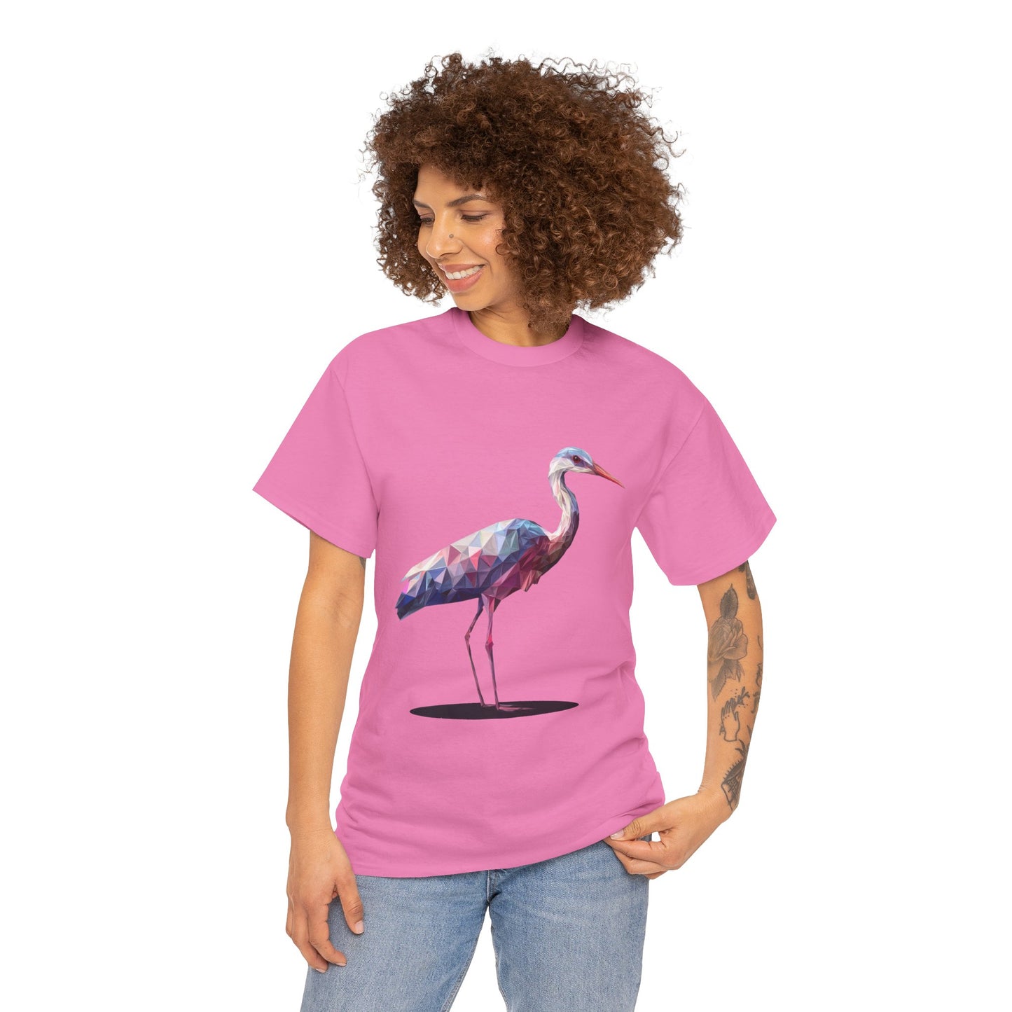 Geometric Heron T-Shirt, Colorful Polygon Bird Graphic, Nature Lover Unisex Heavy Cotton Tee, Geometric Crane Tee, Bird Lovers Gift