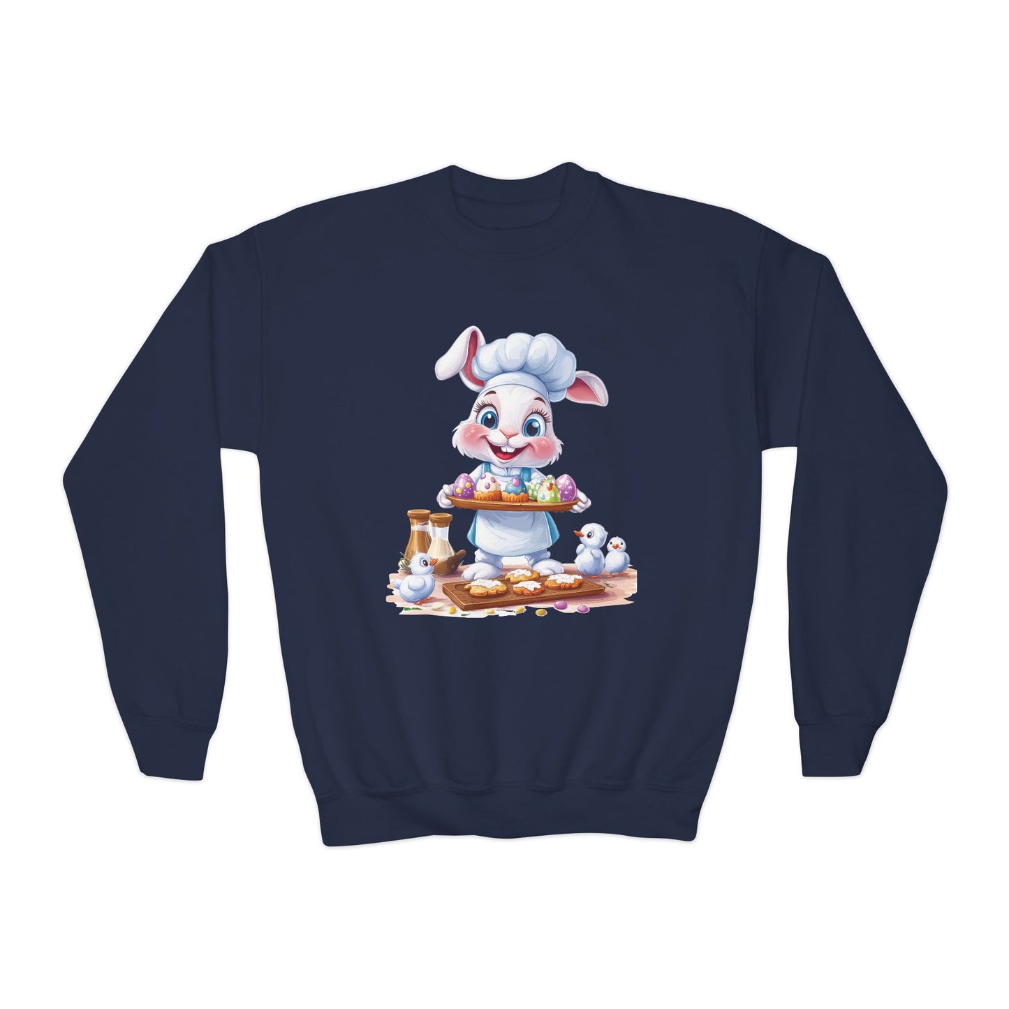 Easter Bunny Baker Youth Sweatshirt, Easter Gift, Kids Sweater, Cute Rabbit Design with Eggs, Spring Fashion, Easter Outfit for Kids