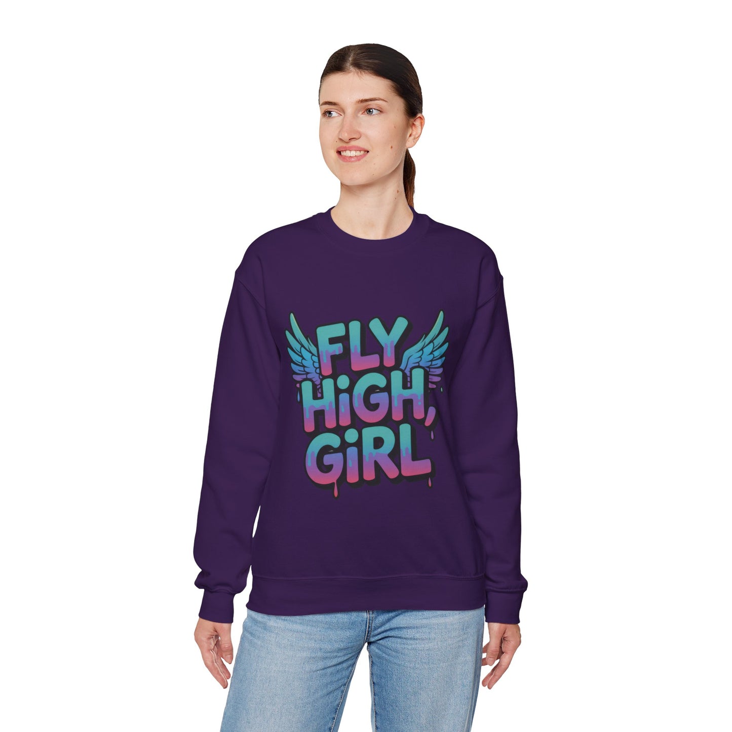 Women's Sweatshirt Fly High Girl, Graffiti Drip Angel Wings Streetwear Pullover Top