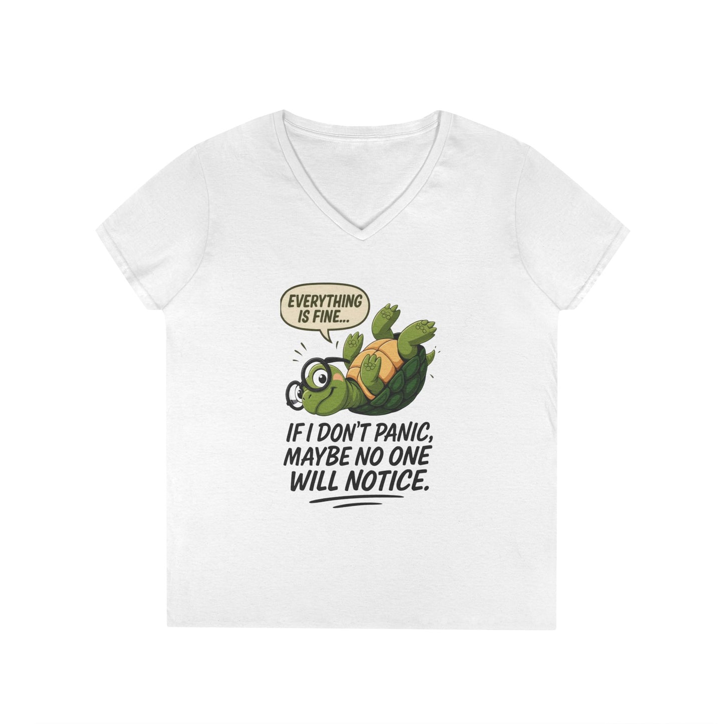 Cute & Comfy Turtle V-Neck T-Shirt, Everything is fine.. design, Gift for Animal Lovers, Casual Wear, Fun Quotes, Positive message tee
