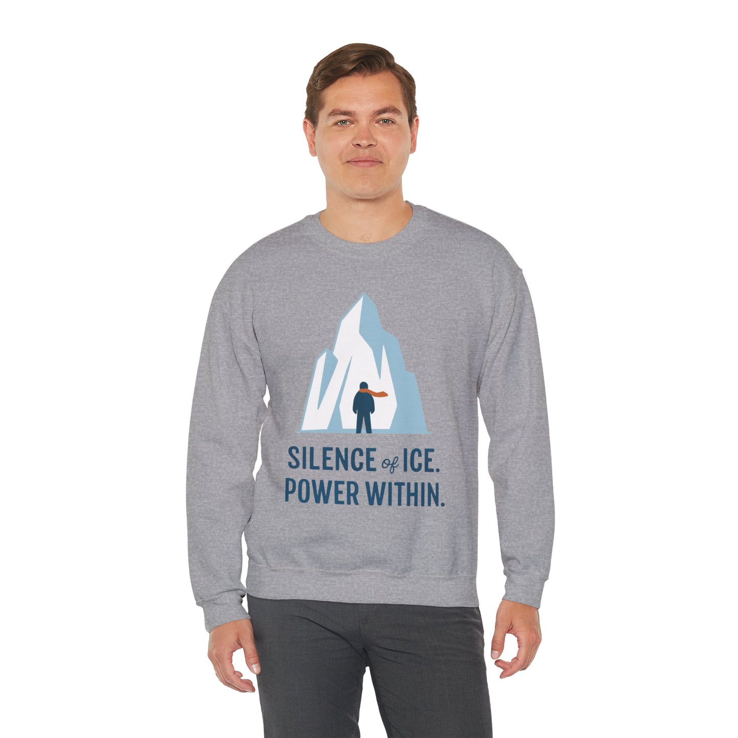 Men's Heavy Blend™ Crewneck Sweatshirt, Silence of Ice Power Within Sweatshirt, Nordic Iceberg Minimalist Pullover
