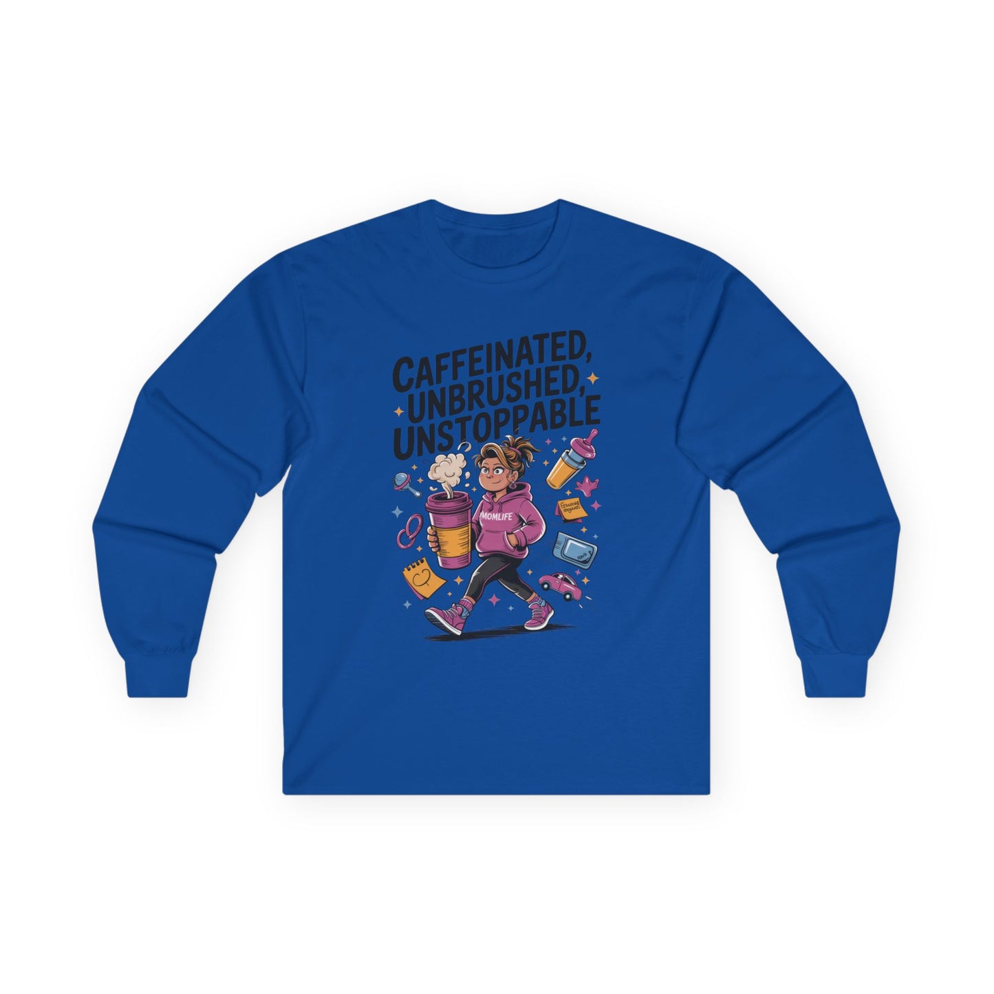Caffeinated Mom Long Sleeve, Mother's Day Gift,New Mother Tired Mother Gift, Coffee Lover Gift, Coffee Addict Mom Long Sleeve Tee