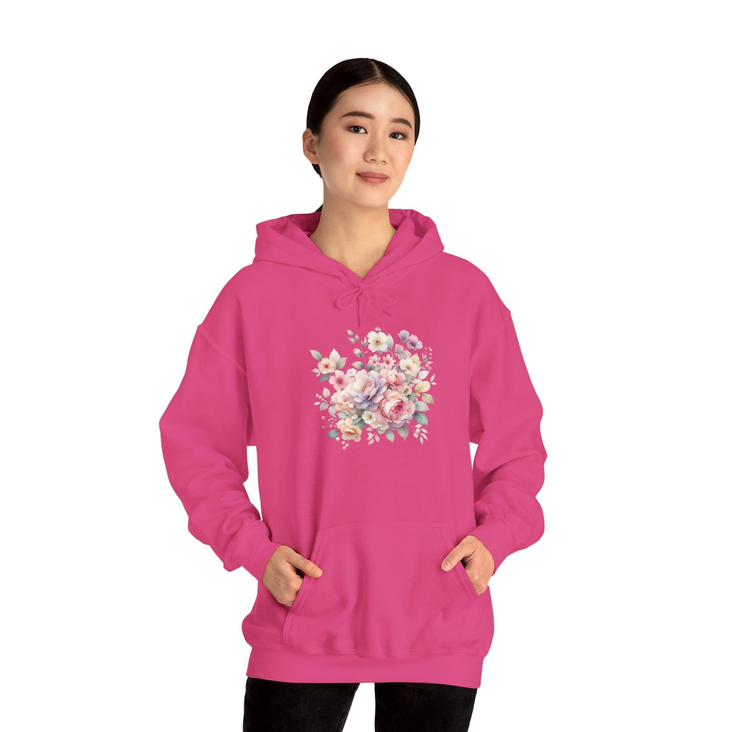Floral Comfort Hoodie, Cozy Sweatshirt for Women, Spring Fashion, Gift for Her, Casual Everyday Wear, Soft Pastel Flower Print Sweatshirt