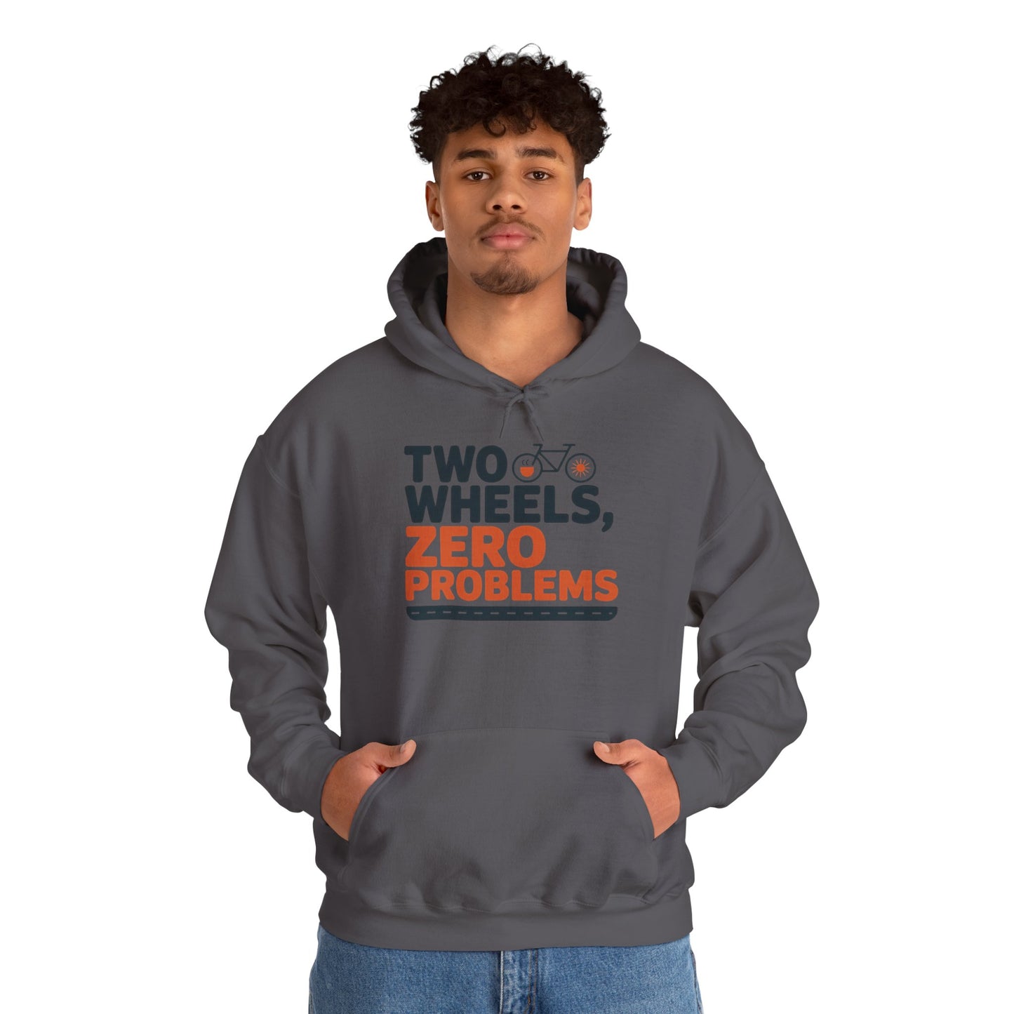Men's Heavy Blend™ Hooded Sweatshirt, Two Wheels Zero Problems Mens Funny Cycling Hoodie, Cyclist Gift