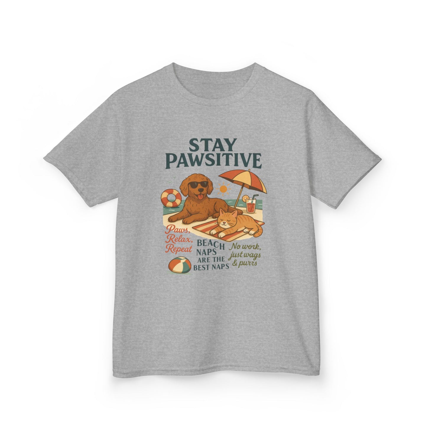 Kids Beach Vibes Tee - Stay Pawsitive, Summer Fun Shirt, Dog Lover Gift, Vacation Outfit, Beach Day Apparel
