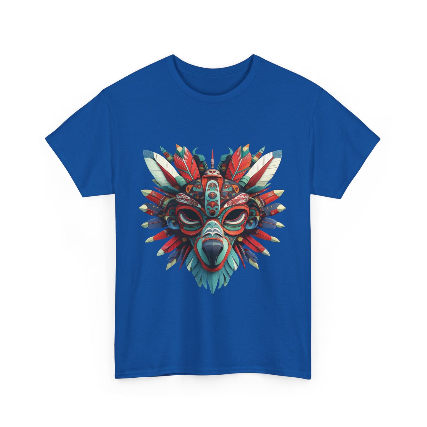 Tribal Wolf Mask T-Shirt, Colorful Native Spirit Animal Tee, Unisex Heavy Cotton Graphic Shirt, Boho Ethnic Festival Top,Gift for Art Lovers