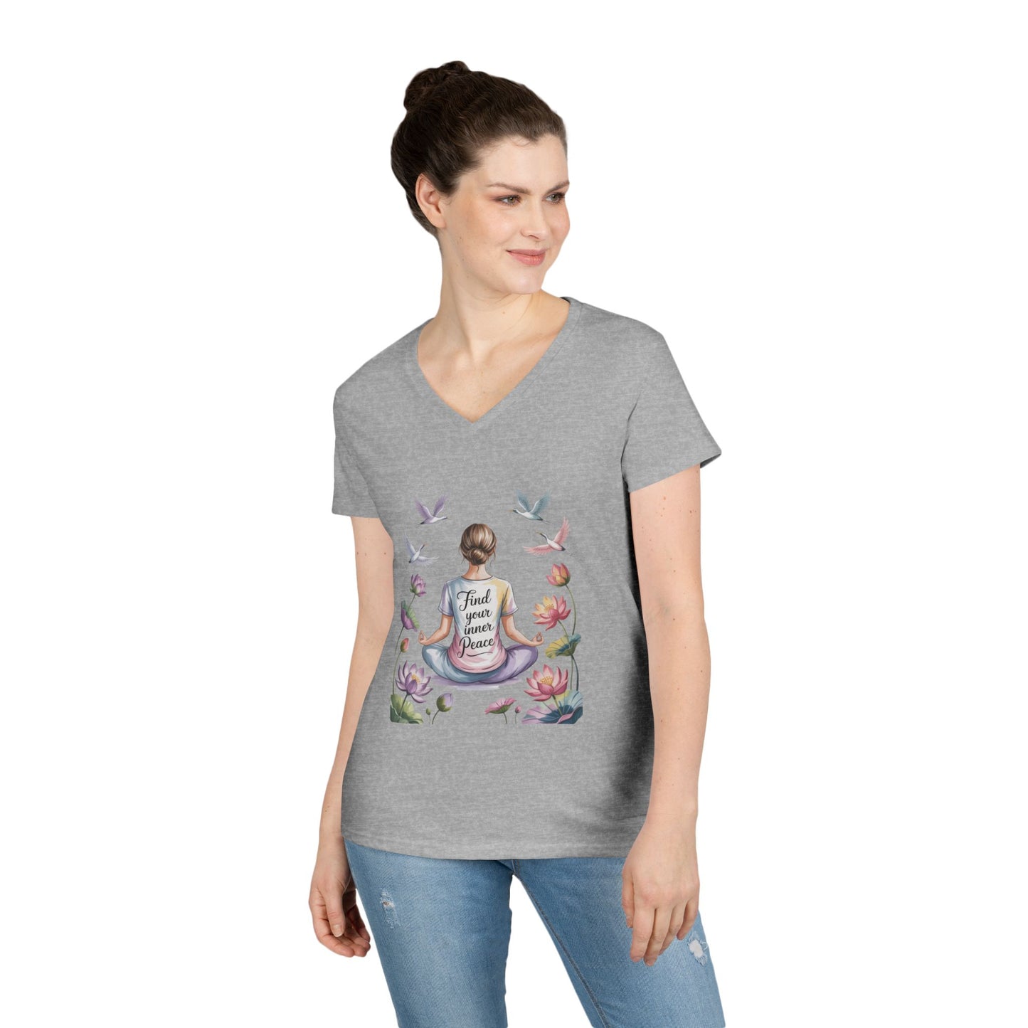 Mindful V-Neck T-Shirt, Inspirational Tee, Yoga Shirt, Self-Care Apparel, Gift for Her, Casual Wear, Find Your Inner Peace