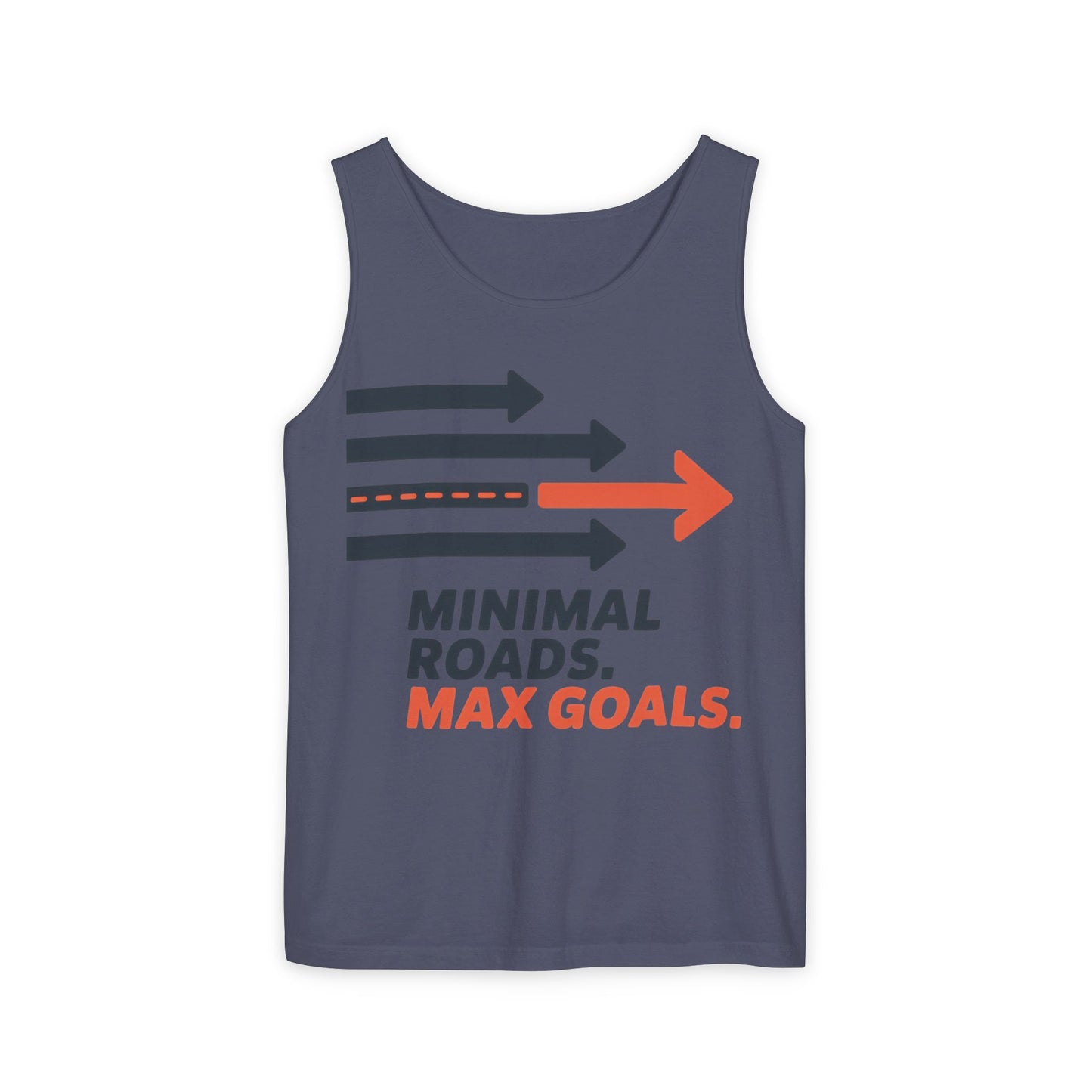 Mens Garment-Dyed Tank Top, Minimal Roads Max Goals Motivational Mens Tank Top