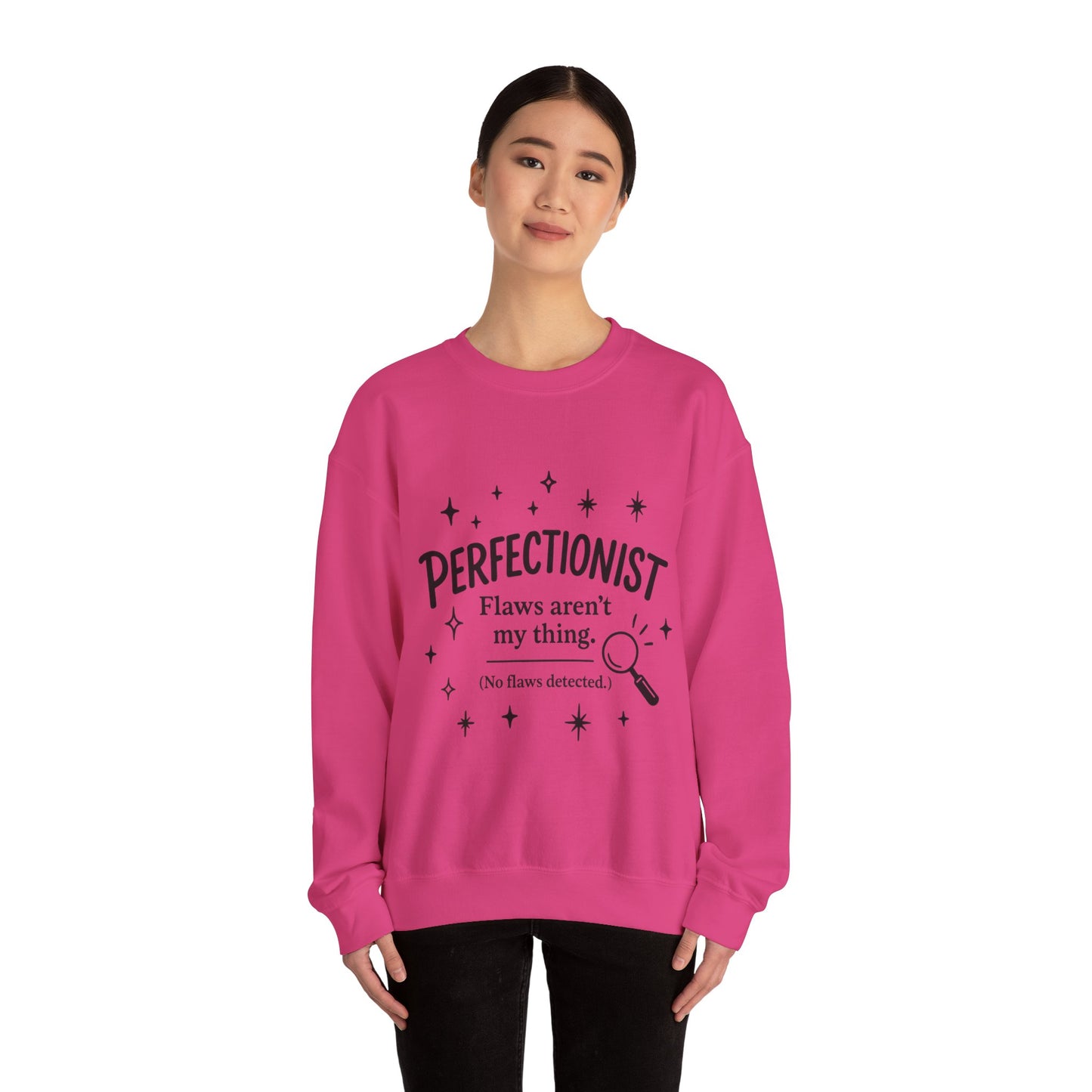 Womens Perfectionist Sweatshirt, Funny Clean Design with Stars, No Flaws Detected Quote Pullover, Minimalist Cozy Gift for Her