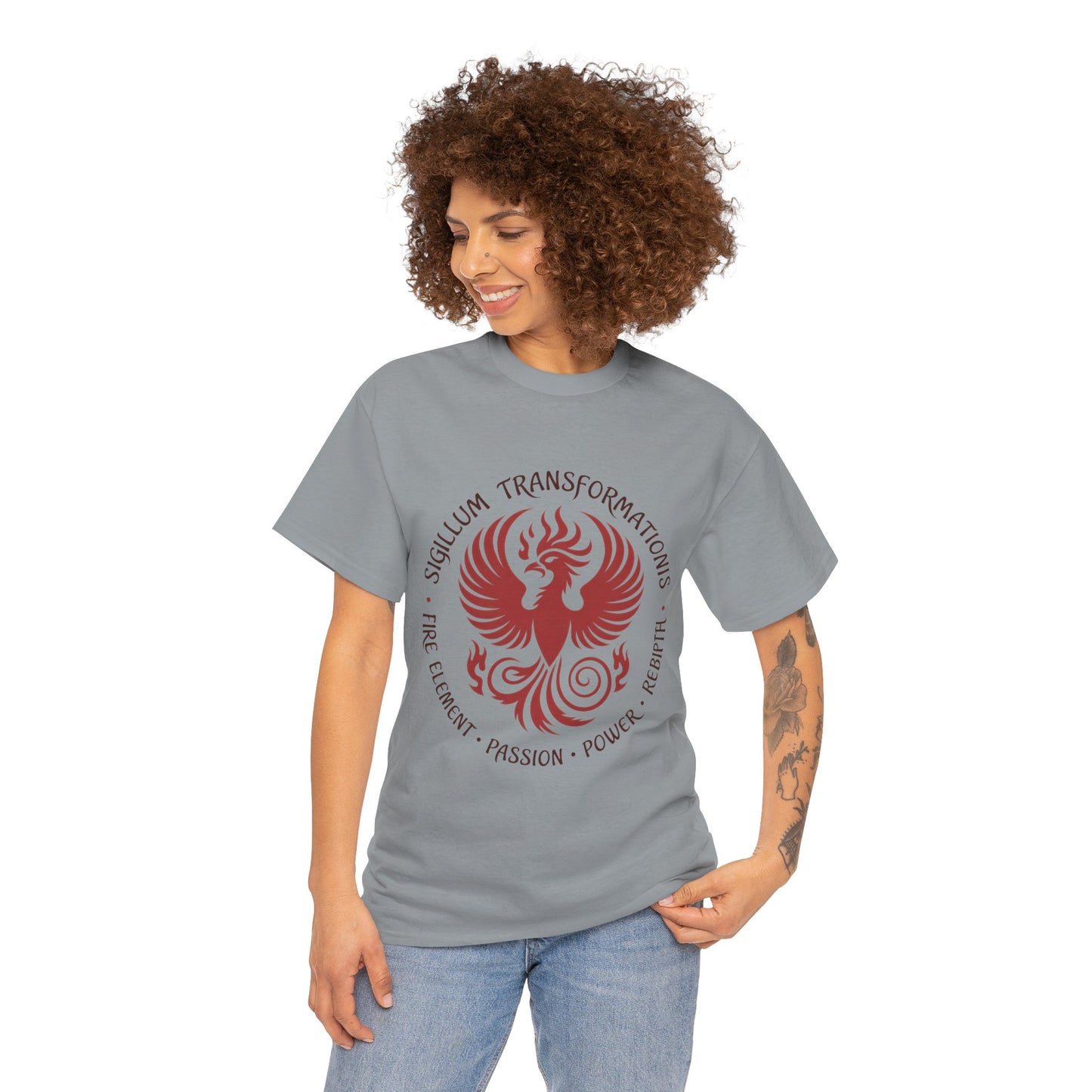 Phoenix Fire Element T-Shirt, Sigillum Transformationis Seal, Passion Power Rebirth Totem, Phoenix Symbol Unisex Tee, Spiritual Tee