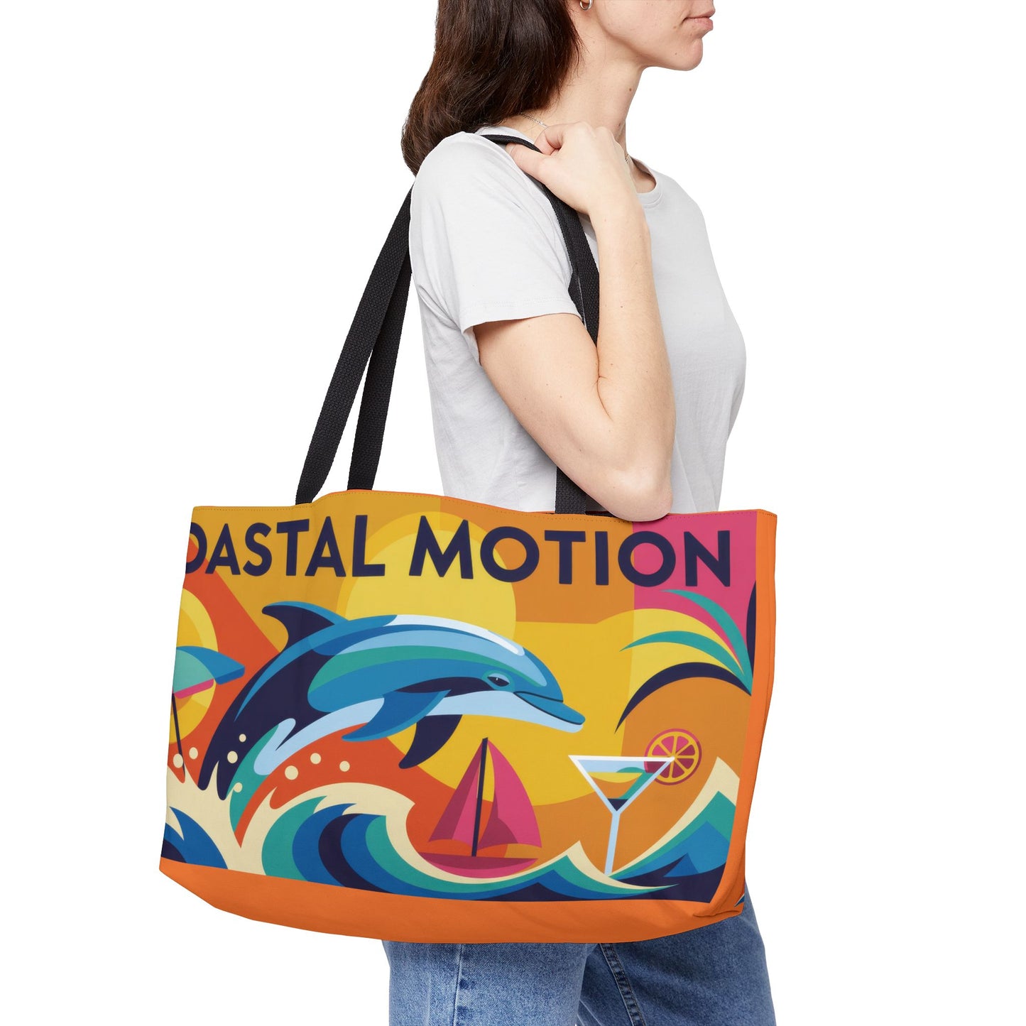 Beachy Coastal Motion Weekender Tote Bag, Travel Bag, Beach Bag, Summer Accessory, Vacation Tote, Gift for Ocean Lovers