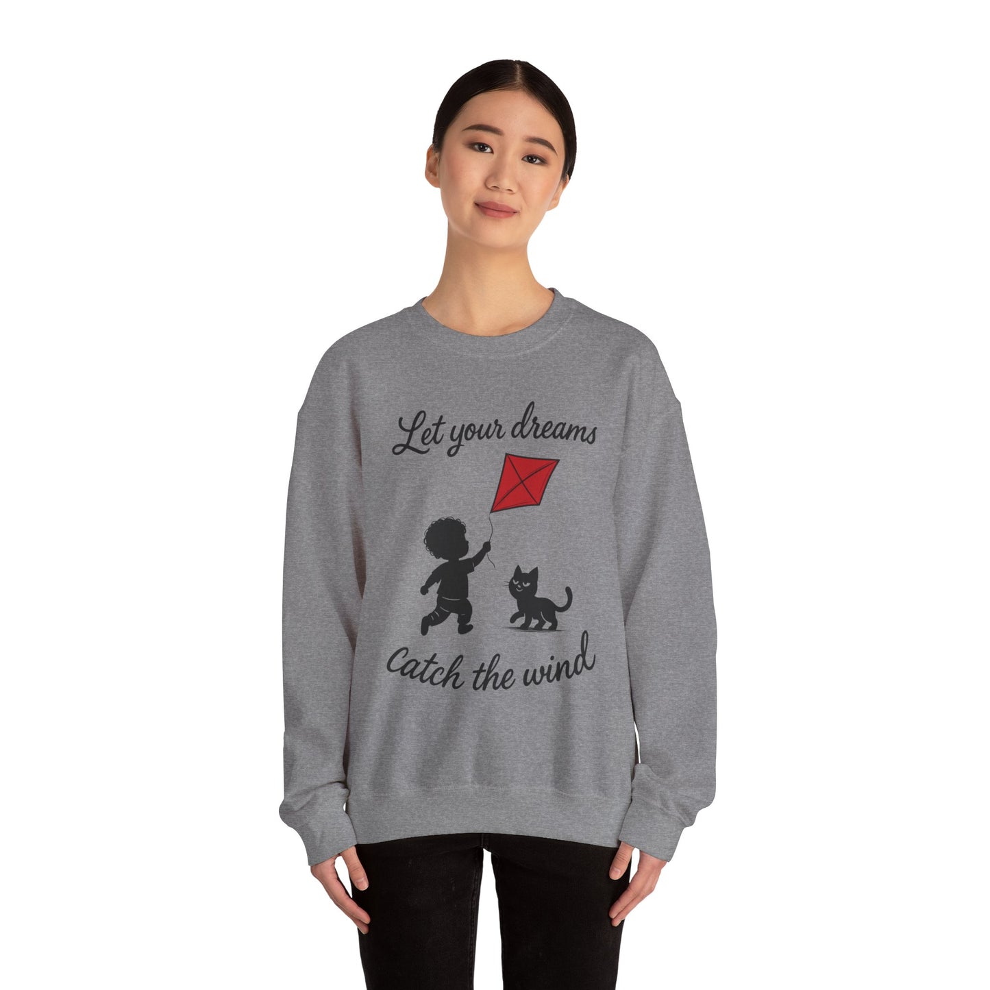 Dream Big Womens Crewneck Sweatshirt, Inspirational Gift, Cozy Lounge Wear, Cat Lover's Apparel, Kid's Motivation Sweatshirt