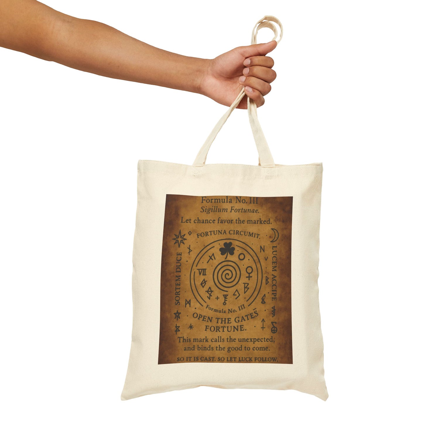 Sigil of Fortune Tote Bag, Lucky Charm Spell Symbol, Occult Spiral Design, Witchy Canvas Bag, Mystic Luck Amulet Art, Boho Bag