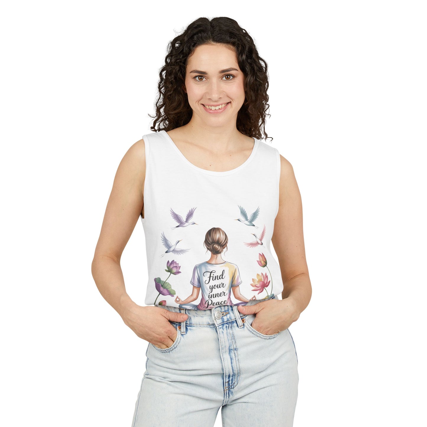 Meditation Floral Womens Tank Top, Find Your Inner Peace, Yoga Apparel, Gift for Mindfulness, Summer Relaxed Wear