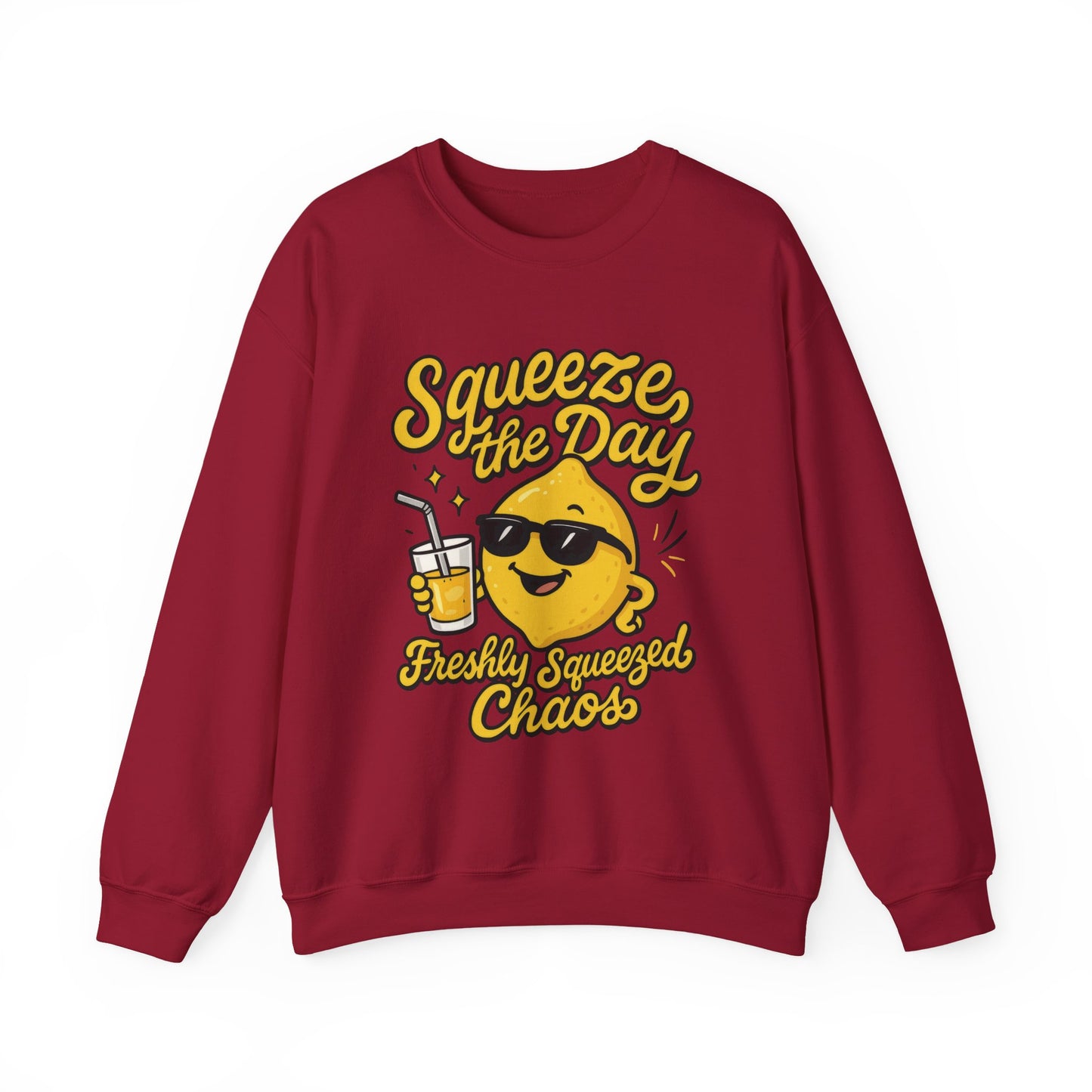 Funny Lemon Womens Sweatshirt - Squeeze The Day Freshly Squeezed Chaos Cozy Pullover - Citrus Positive Crewneck Sweatshirt, Cheerful Fashion