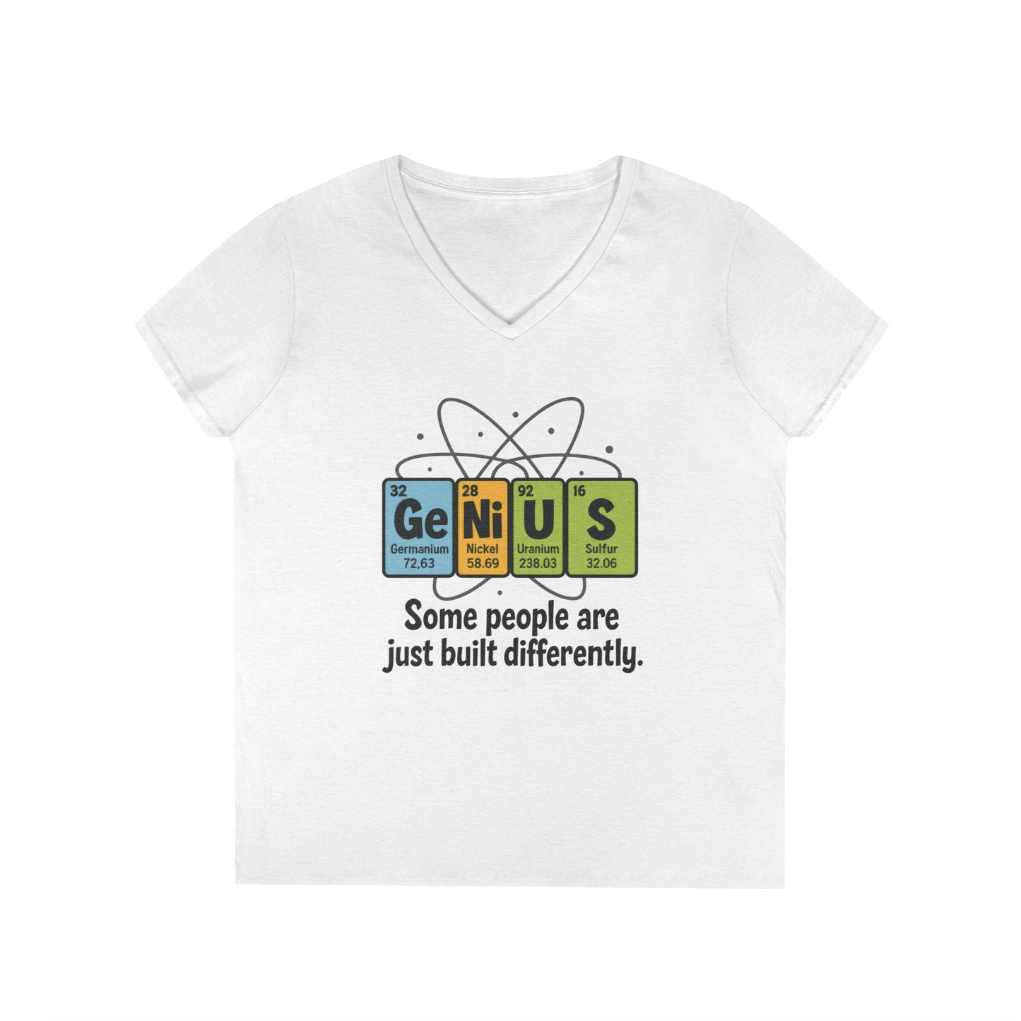 Funny Womens Genius V-Neck T-Shirt, Funny Science Tee, Nerdy Humor Shirt, Periodic Table Nerd Shirt, Science Humor Tee