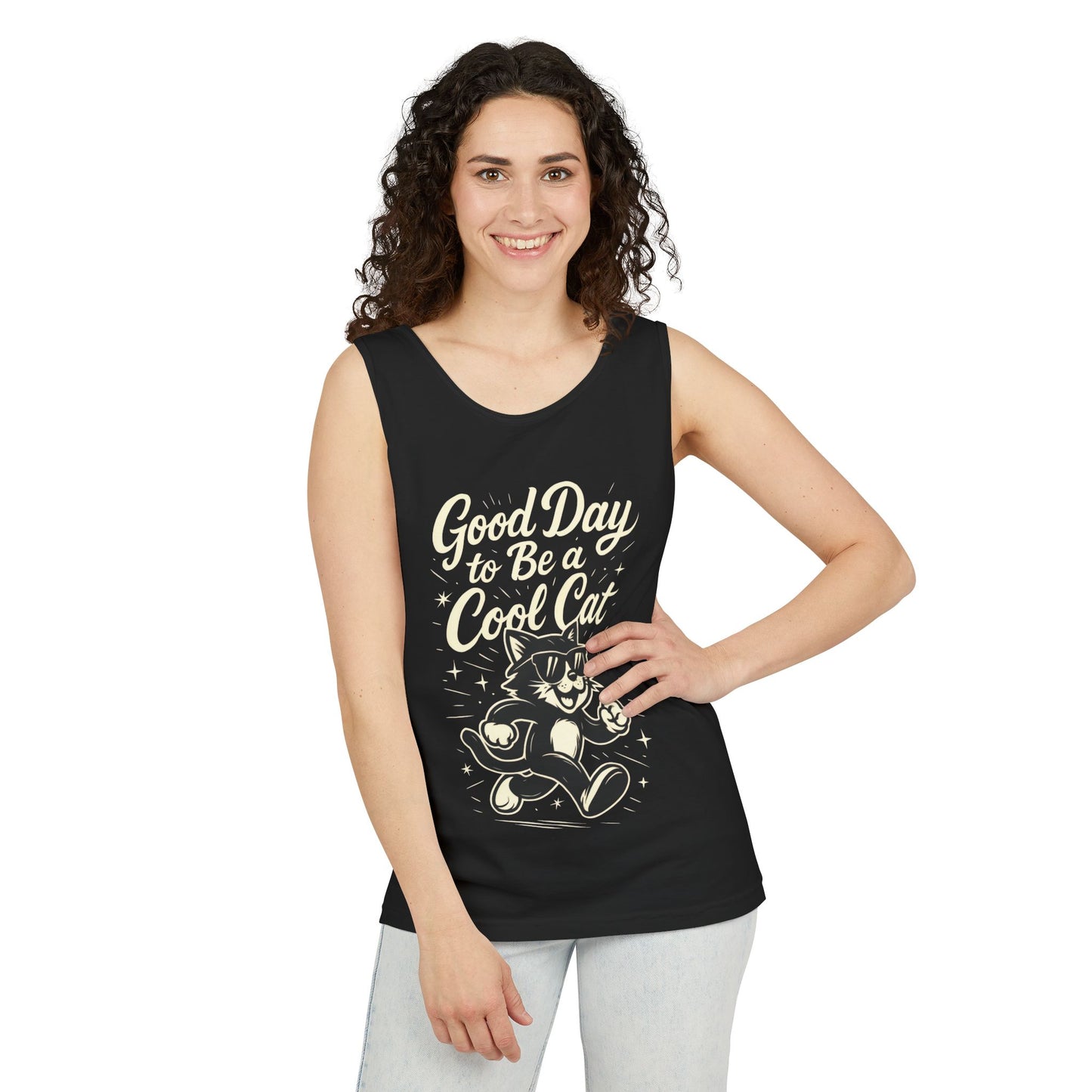 Cool Cat Womens Tank Top - Good Day to Be a Cool Cat Retro Kitty Sleeveless Shirt - Funny Summer Top, Gift for Cat Lovers