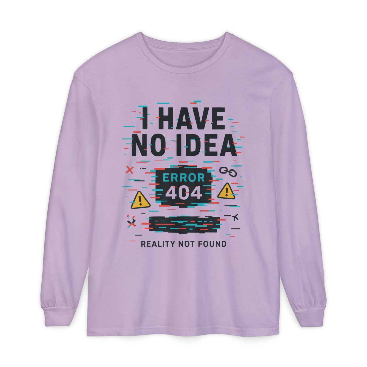Unisex Long Sleeve T-Shirt, Funny Error 404 Graphic Tee, Internet Humor, Geeky Apparel, Quirky Humor Shirt, Gift for Tech Lovers