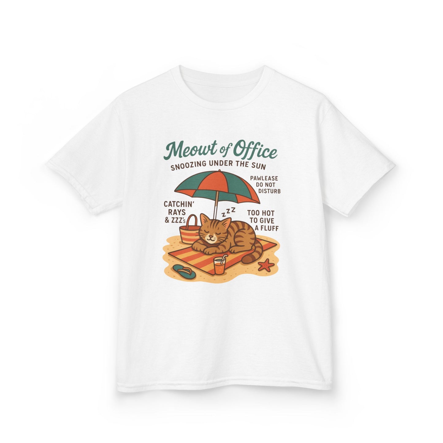 Kids Cat-Themed T-Shirt - Meowt of Office, Cute Summer Tee, Cat Lover Gift, Fun Playwear, Summer Beach Vacation Tee